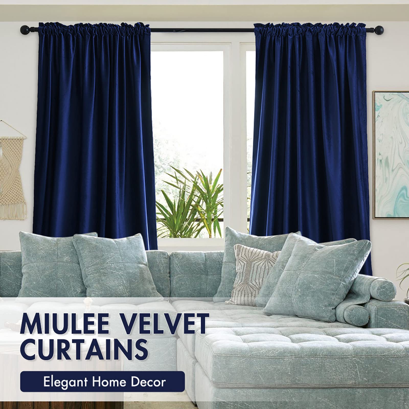 MIULEE Royal Blue Velvet Thermal Insulated Blackout Curtains - 108 Inch Long Rod Pocket Drapes for Bedroom & Living Room (Set of 2 Panels) - Perfect for Home Theater, Nursery & Light-Sensitive Sleepers