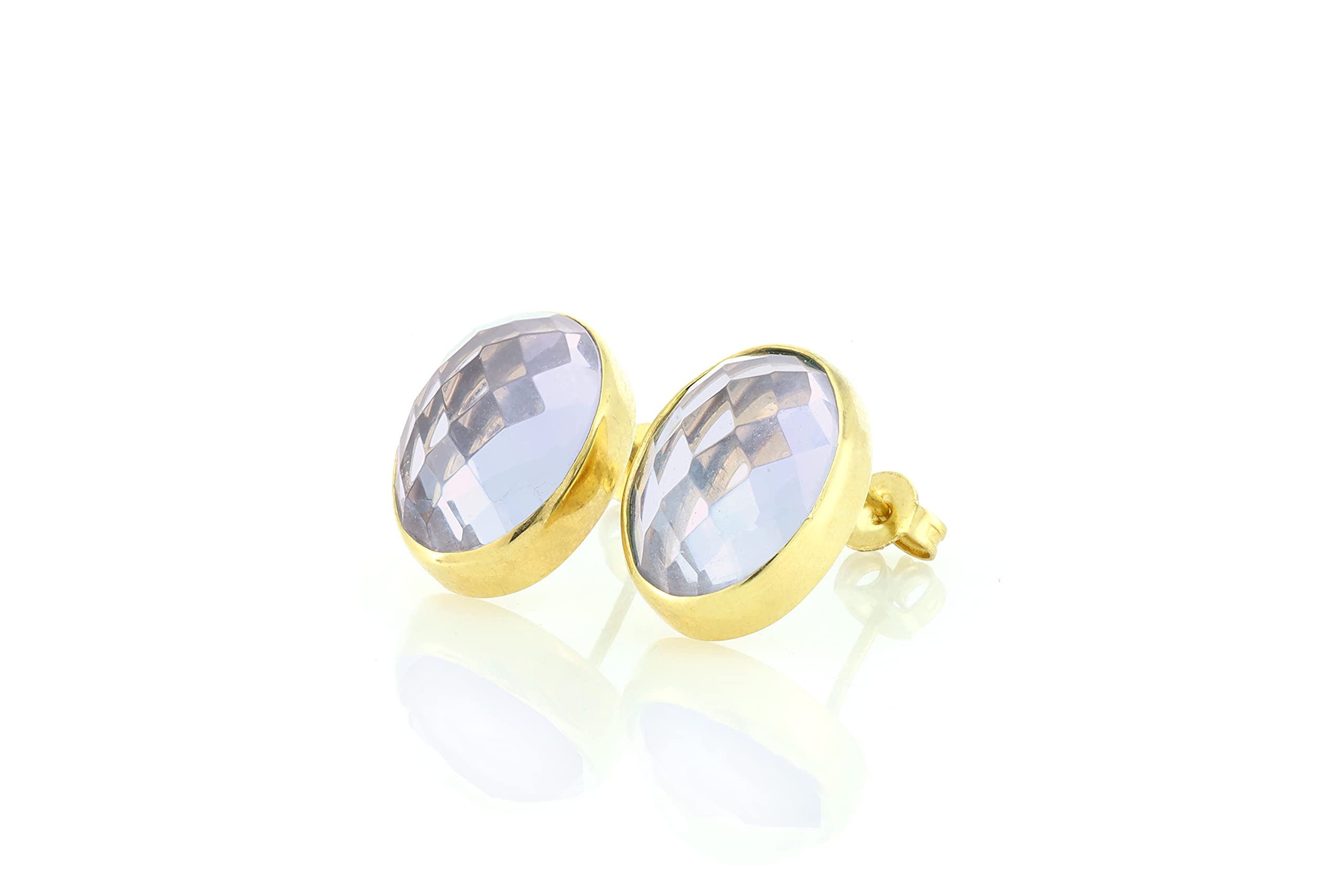 Tanzanite Stud Earrings - 14K Gold Bezel Oval Cut Gemstone Earrings for Women - December Birthstone Jewelry - Faceted Wedding & Bridal Earrings - Perfect for Anniversary Gifts, Date Nights & Special Occasions