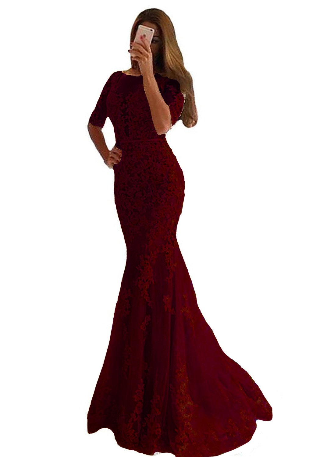 Lemai Women's Mermaid Long Lace Half-Sleeve Formal Prom Dress Evening Gown - Elegant Party Gown for Homecoming, Wedding Guest & Special Occasions