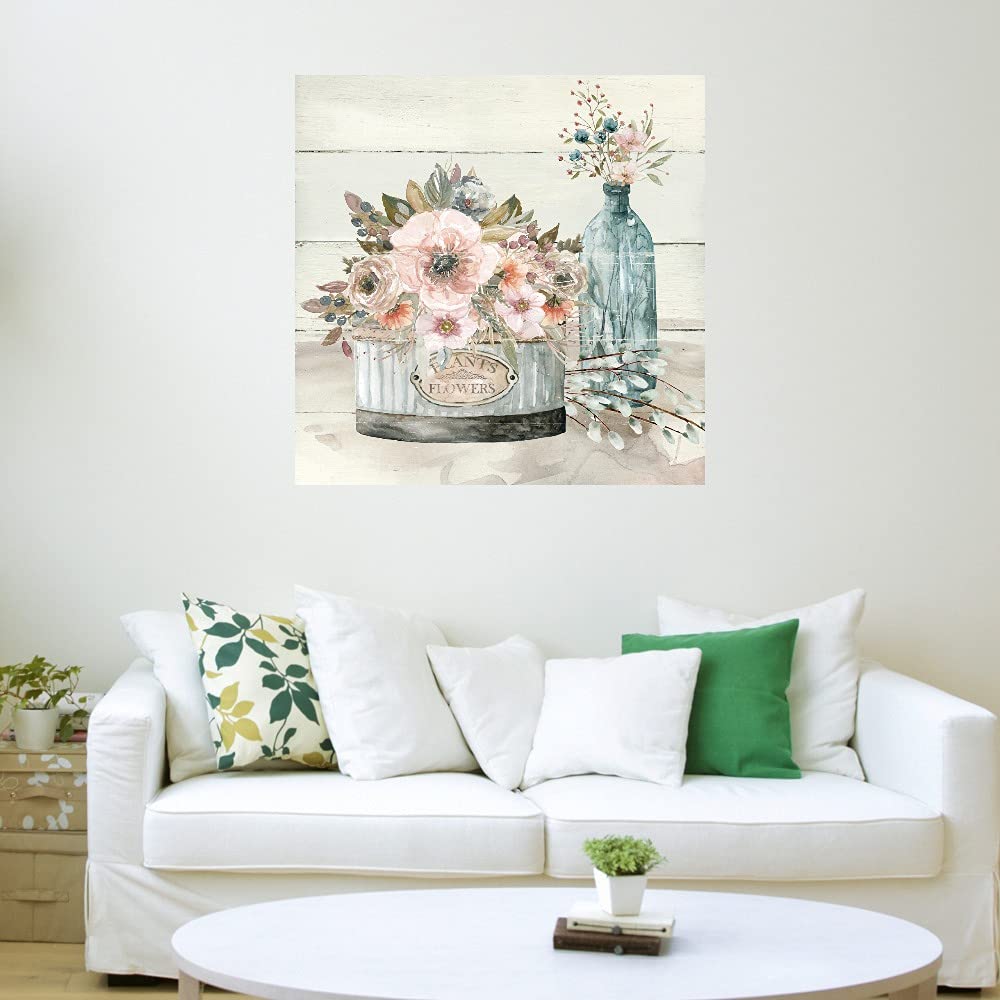 Carol Robinson Floral Canvas Wall Art - 32x32 Inch Ready to Hang Shiplap Plant & Flower Painting for Living Room, Bedroom, Bathroom, Kitchen, Office, Bar, Dining & Guest Room Decor - Perfect for Farmhouse, Boho & Coastal Home Styling