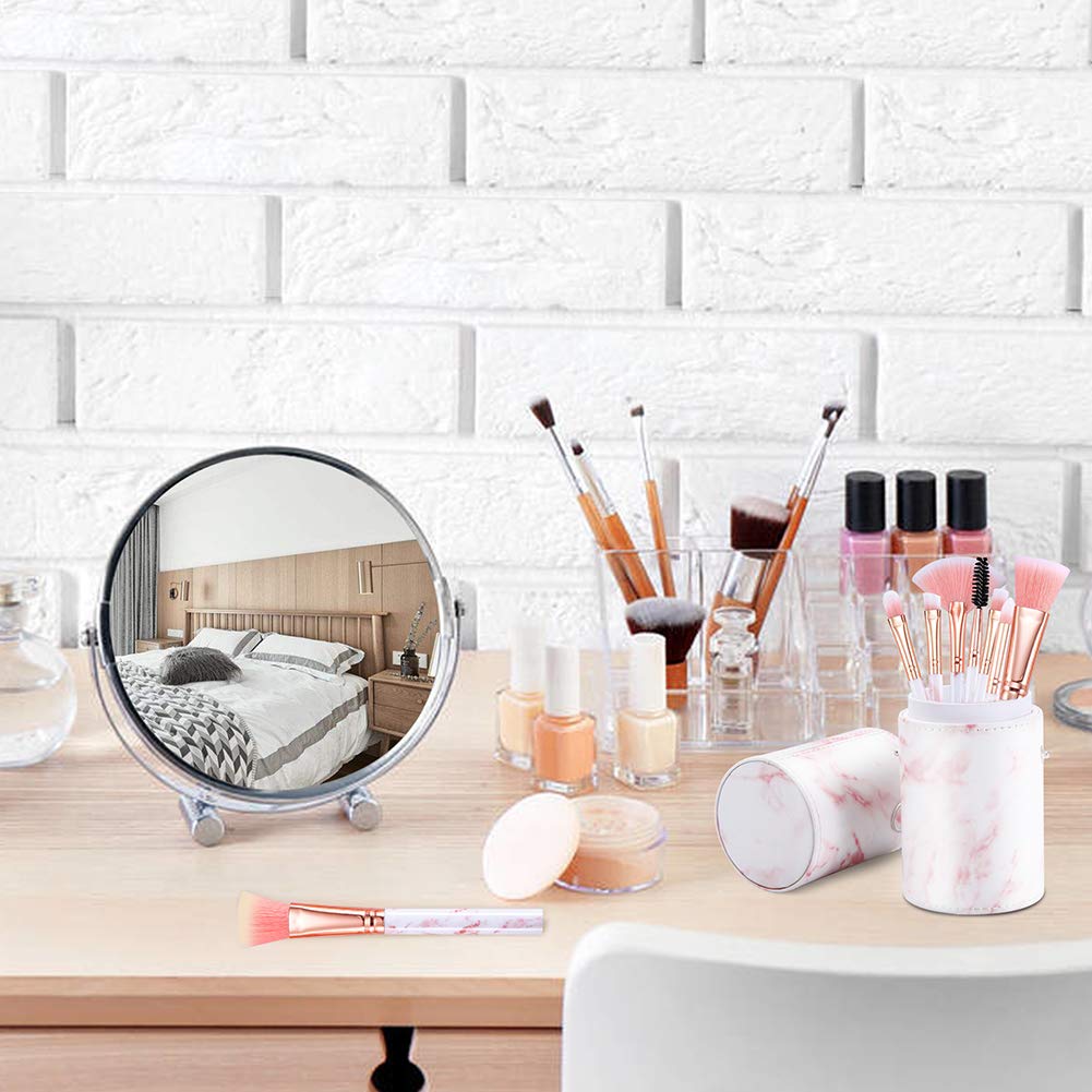 16PCS Pink Marble Makeup Brush Set - Foundation, Eyeshadow, Concealer & Blush Brushes with Holder | Professional Cosmetic Brush Kit for Makeup Artists & Beginners | Perfect for Daily Makeup, Salon Use & Travel