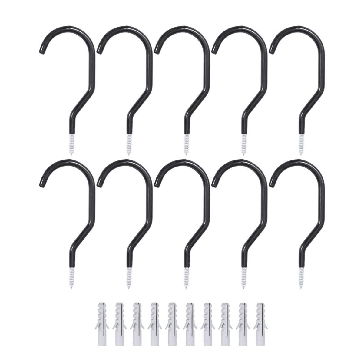 DOITOOL 10-Pack Heavy Duty Steel Bike Hooks with Bolts - Wall & Ceiling Mount Garage Storage Rack for Bicycles, Tools, Sports Equipment - Black Utility Hangers for Home, Warehouse, and Workshop Organization
