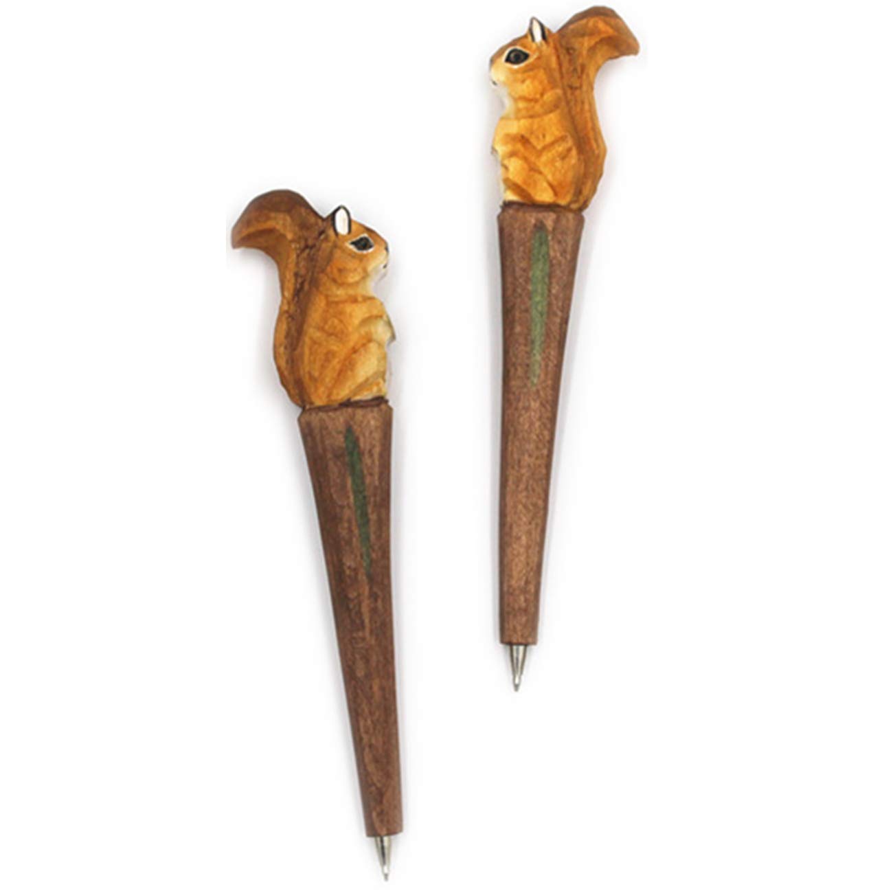 Wooden Carving Animal Squirrel Gel Ink Pens - 2 Pack Ballpoint Pens for Office, School & Student Supplies - Perfect for Note Taking, Journaling & Gift Giving