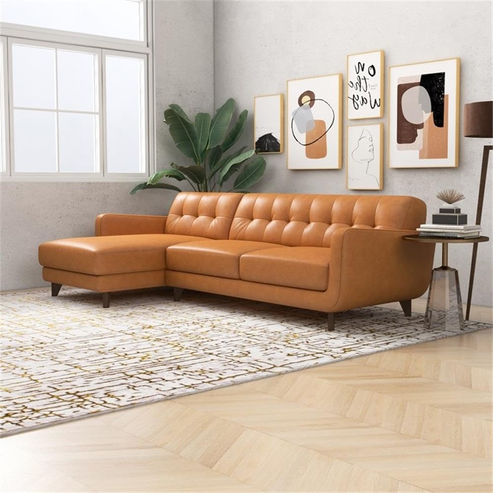 Premium ASHCROFT Davis Modern Living Room Leather Corner Sectional Sofa - Brown Genuine Leather Couch for Contemporary Home & Lounge Comfort
