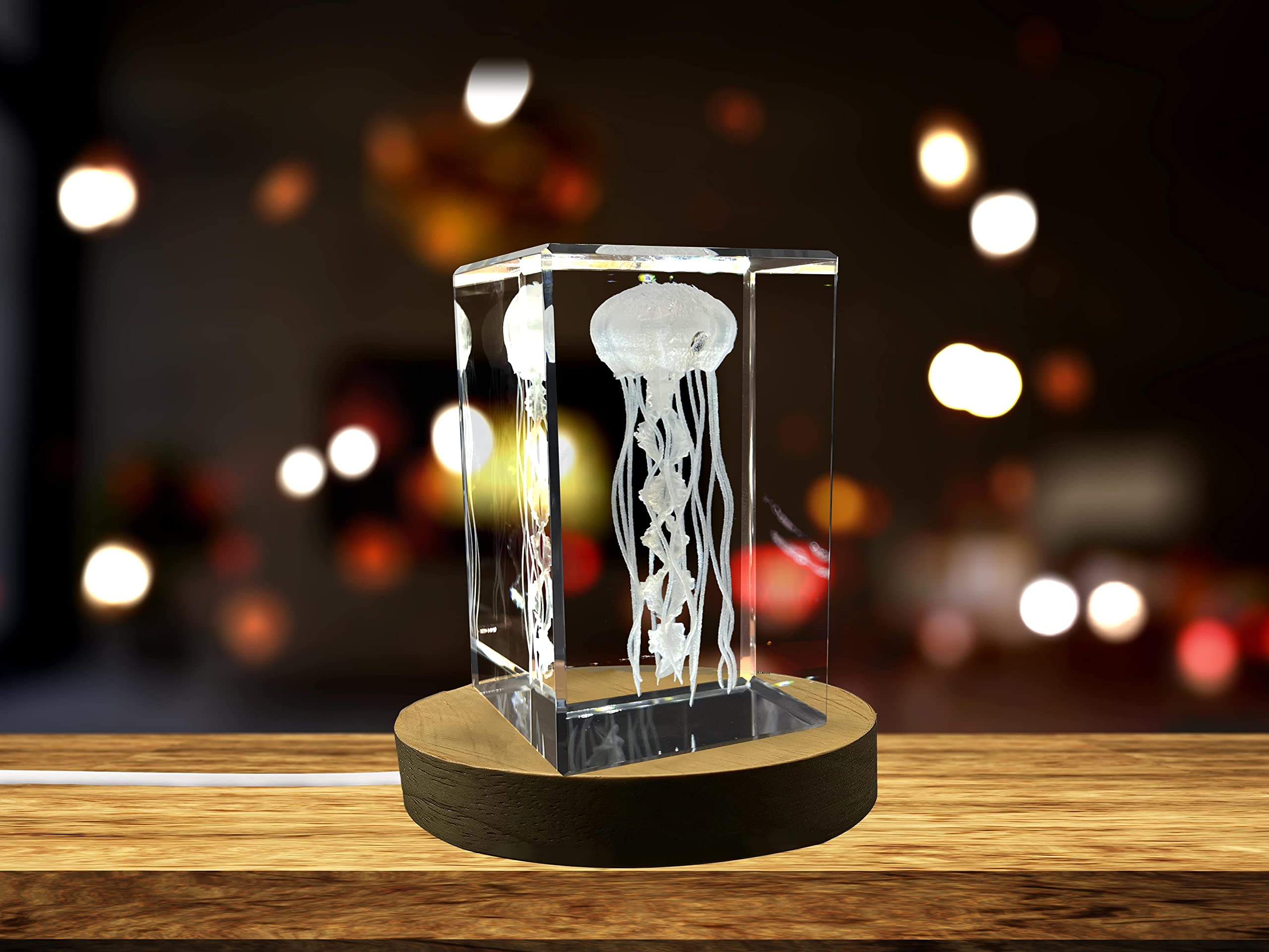 3D Engraved Jellyfish Crystal Decor - Large Handcrafted Glass Artwork for Home, Office & Gift | Unique Ocean-Themed Display for Living Room, Desk & Shelf Decorations