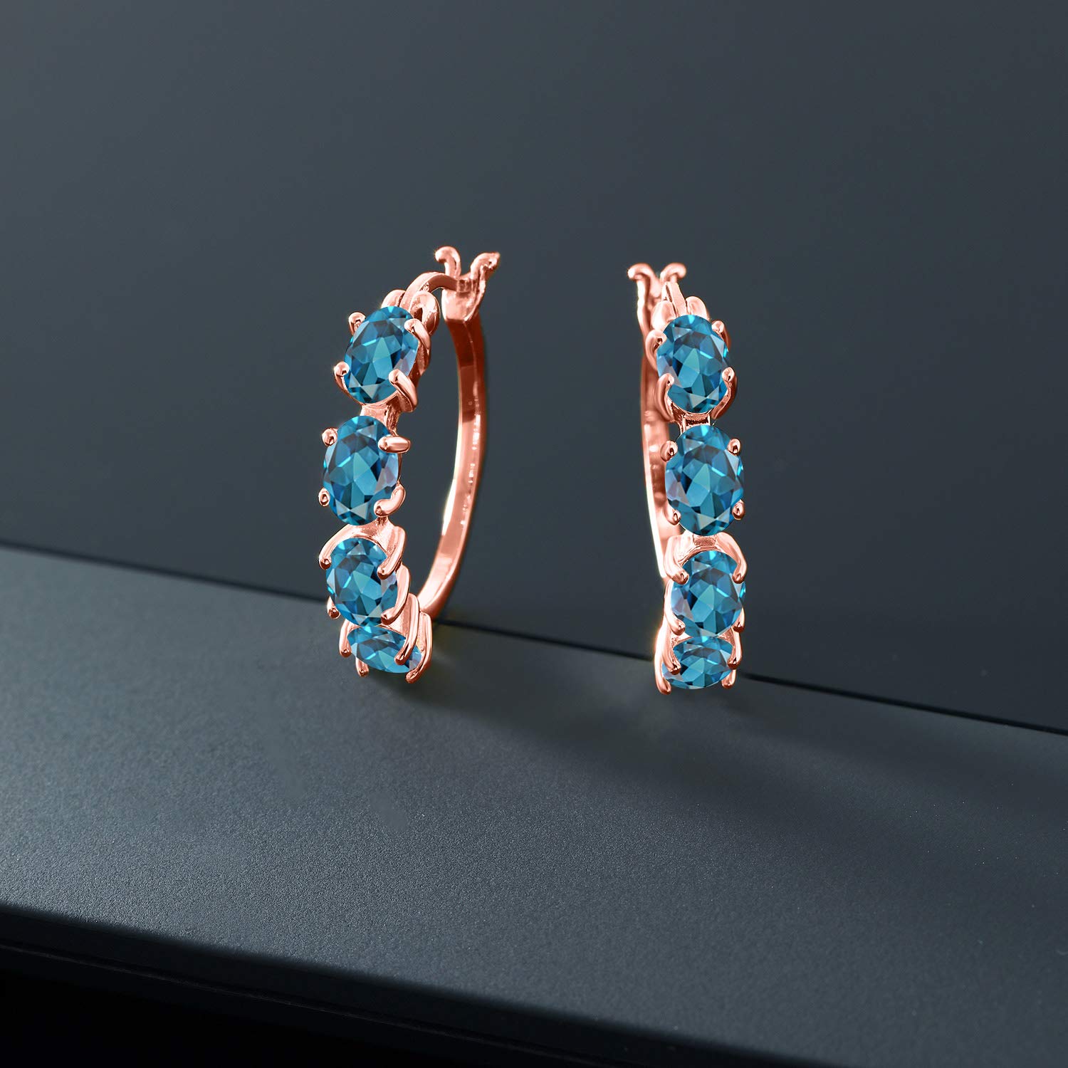 18K Rose Gold Plated Silver Oval Birthstone Hoop Earrings for Women | 6x4mm Gemstone | 22mm (0.85 Inch) | Elegant Jewelry Gift for Birthday, Anniversary & Special Occasions