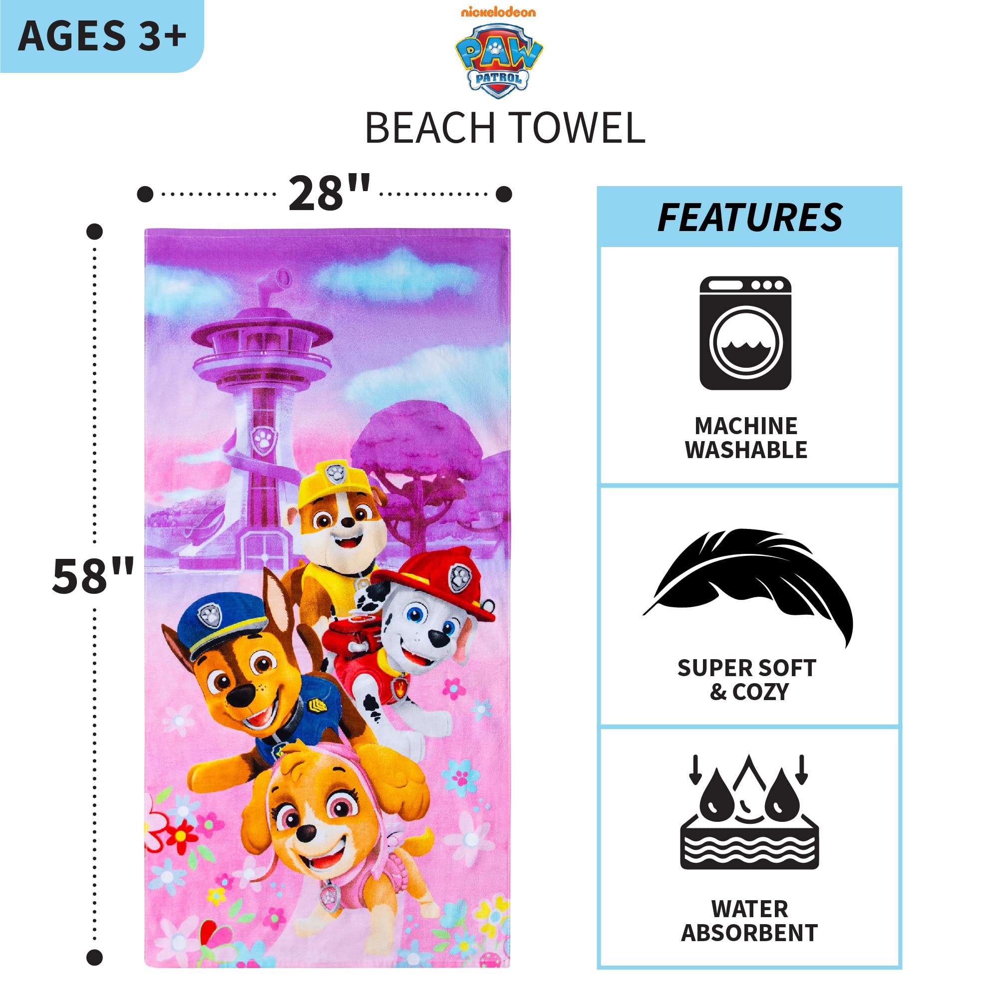 Franco Kids Super Soft Cotton Paw Patrol Girls Bath Towel, 58x28 Inches, Perfect for Pool, Beach, and Home Use