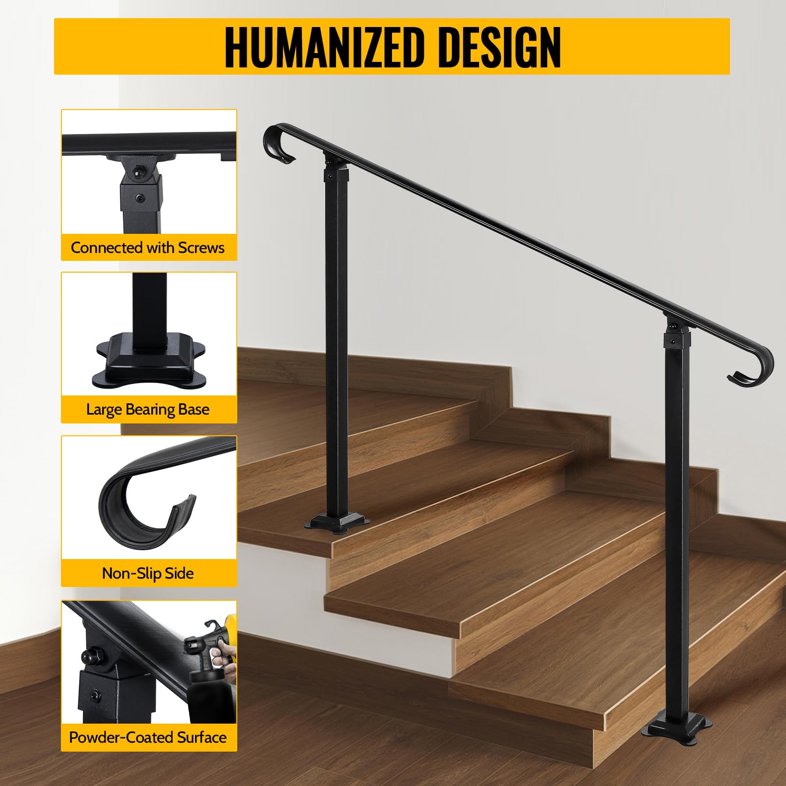 Adjustable 5-Step Wrought Iron Handrail for Outdoor Steps & Decks | Heavy Duty Stair Railing for 4-6 Steps | Perfect for Patio, Garden & Front Entrance Safety