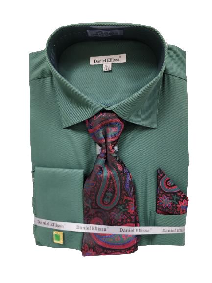 DANIEL ELLISSA JQD Twill All Over Collar & French Cuff Dress Shirt DS3828P2 Dark Green - Perfect for Business Meetings, Formal Events & Office Wear
