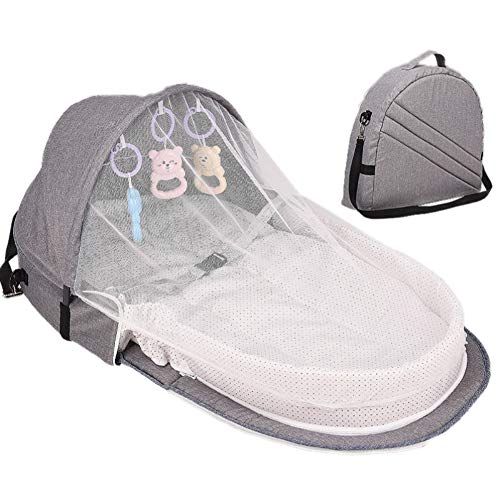 ROPALIA Portable Travel Bassinet - Foldable Baby Bed with Mosquito Net & Sun Protection - Lightweight Baby Lounger for Newborns - Perfect for Camping, Beach Trips and Family Travel