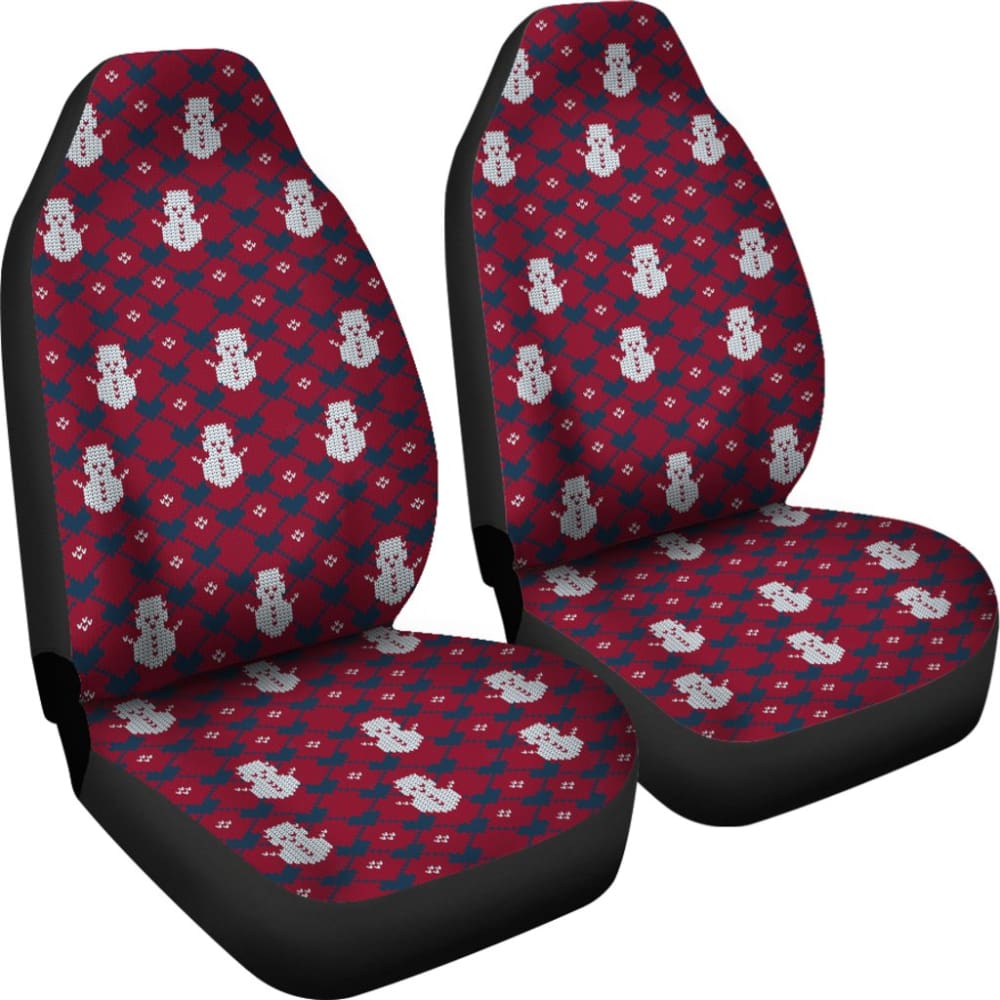 Blue and Red Ugly Christmas Snowman Pattern Car Seat Covers - Festive Holiday Car Accessories for Winter & Christmas Decorations
