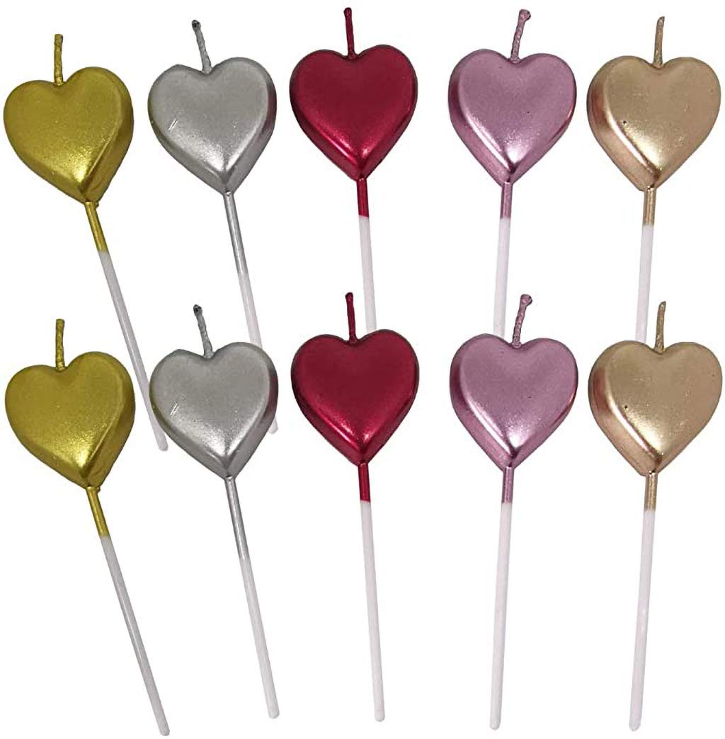 ZERIRA 10-Pack Colorful Heart Shaped Birthday Candles - Decorative Cake Toppers for Wedding, Anniversary & Party Celebrations - Perfect for Cupcakes, Cakes & Dessert Decorations