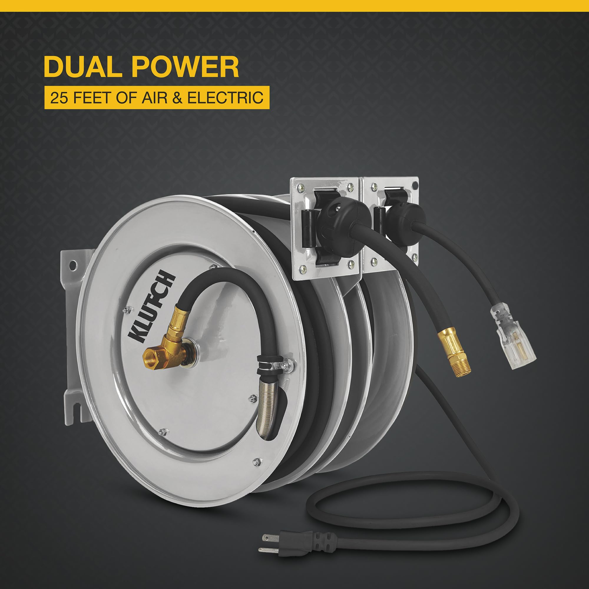 Klutch Combo Air and Electric Hose Reel - Heavy Duty Retractable Hose Storage for Garage, Workshop & Outdoor Use
