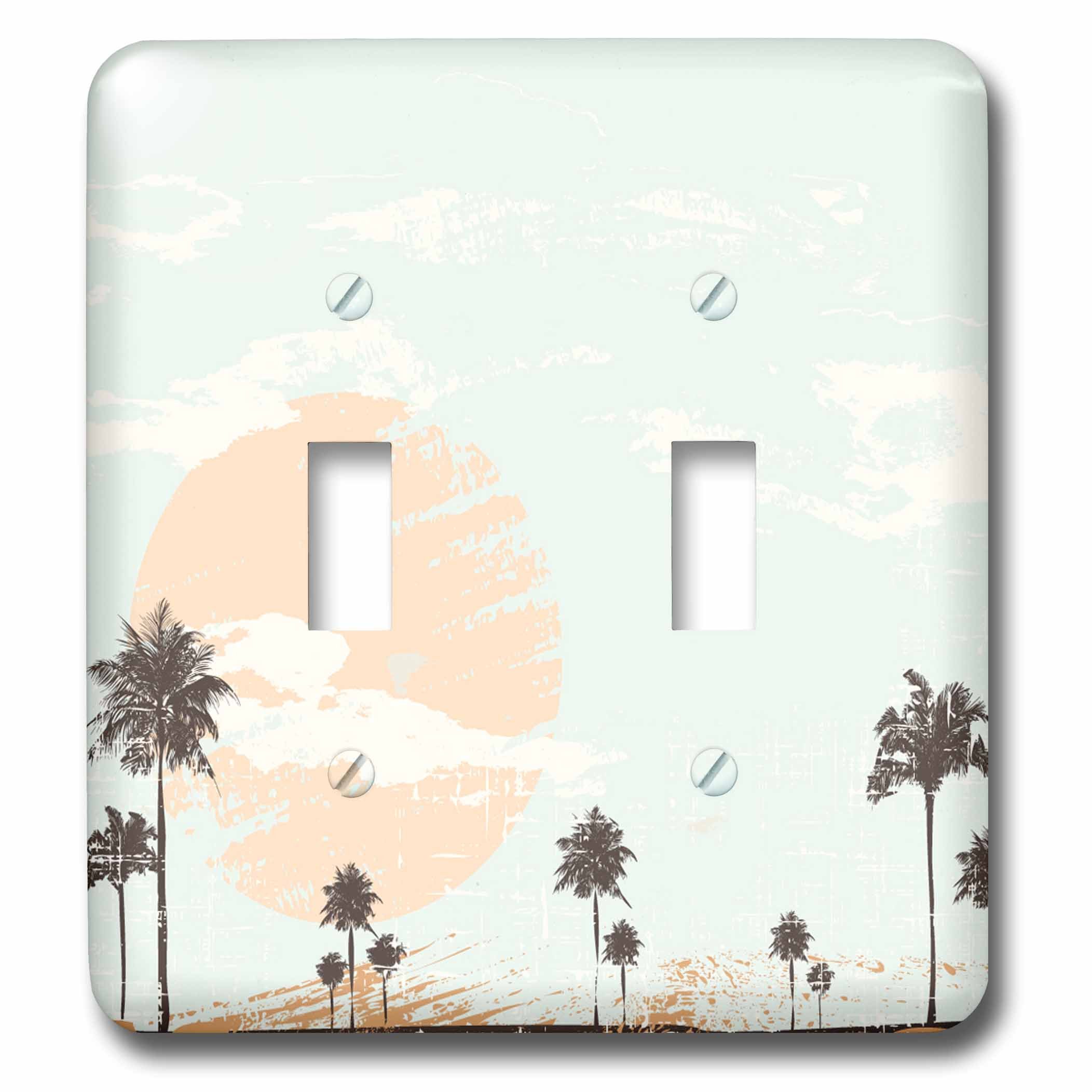 3dRose Large Sunset with Palm Trees Double Toggle Switch - Wall Decor for Living Room, Bedroom & Office | Tropical Beach Theme Light Switch Cover