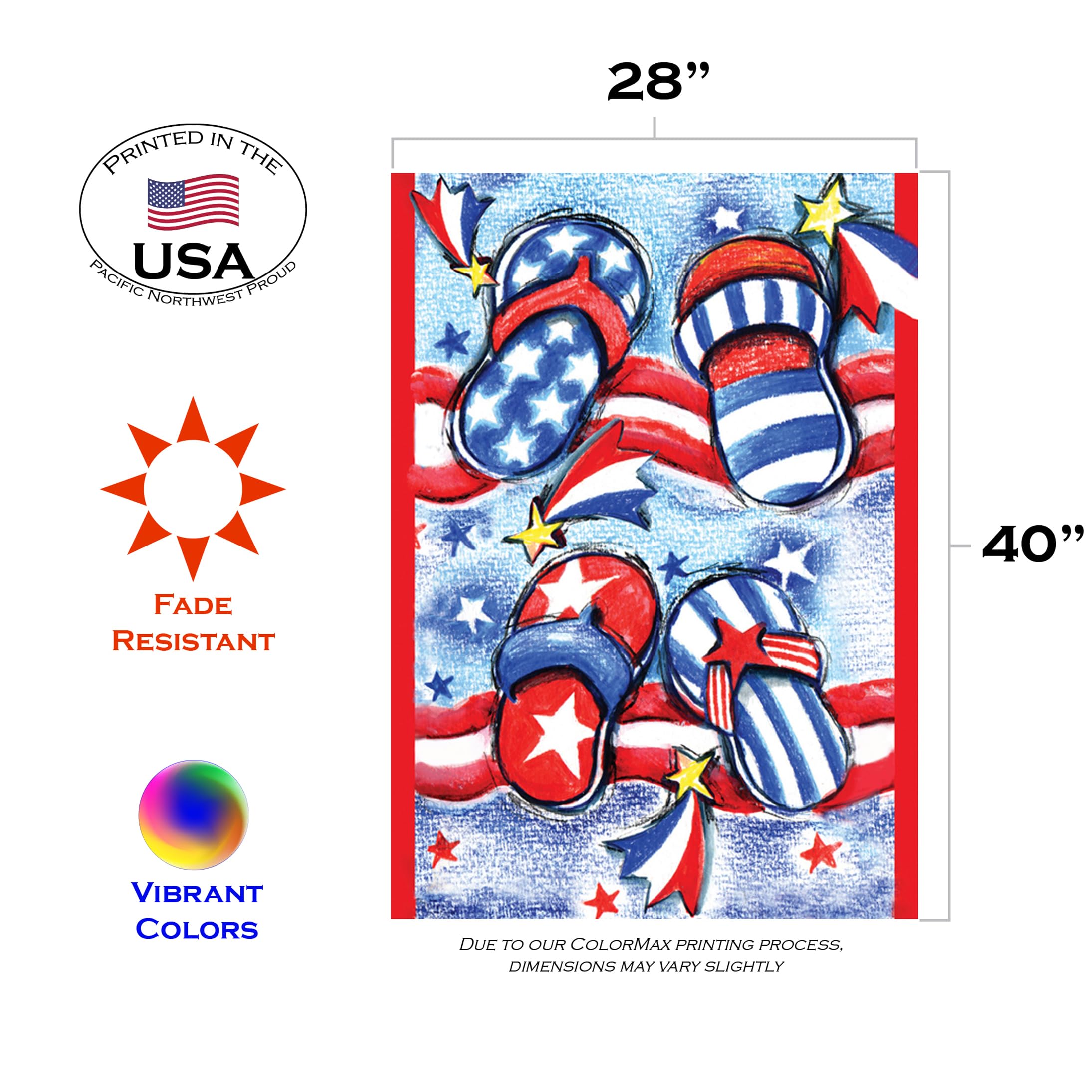 Toland Home Garden 102608 USA Patriotic Double Sided Summer Flip Flops Garden Flag 28x40 Inch - Outdoor Yard Decoration for House, Porch & Seasonal Patriotic Displays