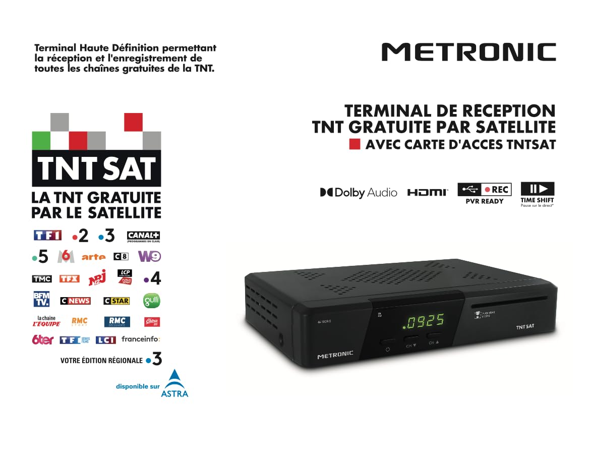 Metronic TNT/TNTSAT Satellite Terminal HD PVR Ready with Free Satellite Dish & TNTSAT Card - Digital TV Recorder for Astra Satellite - Watch & Record HD Channels at Home (Model 441639)