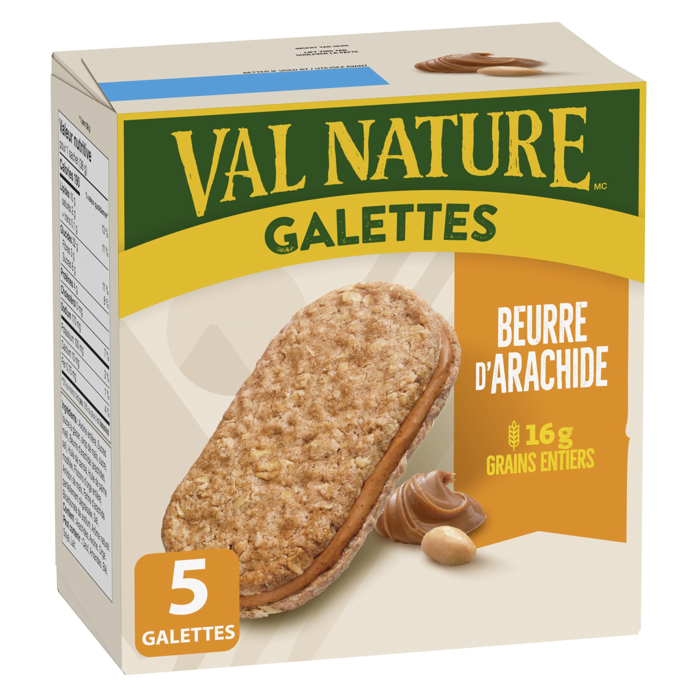 NATURE VALLEY Peanut Butter Oat Biscuits - 5 Pack | No Artificial Colors or Flavors | Healthy Snack for Hiking, Office & School Lunch