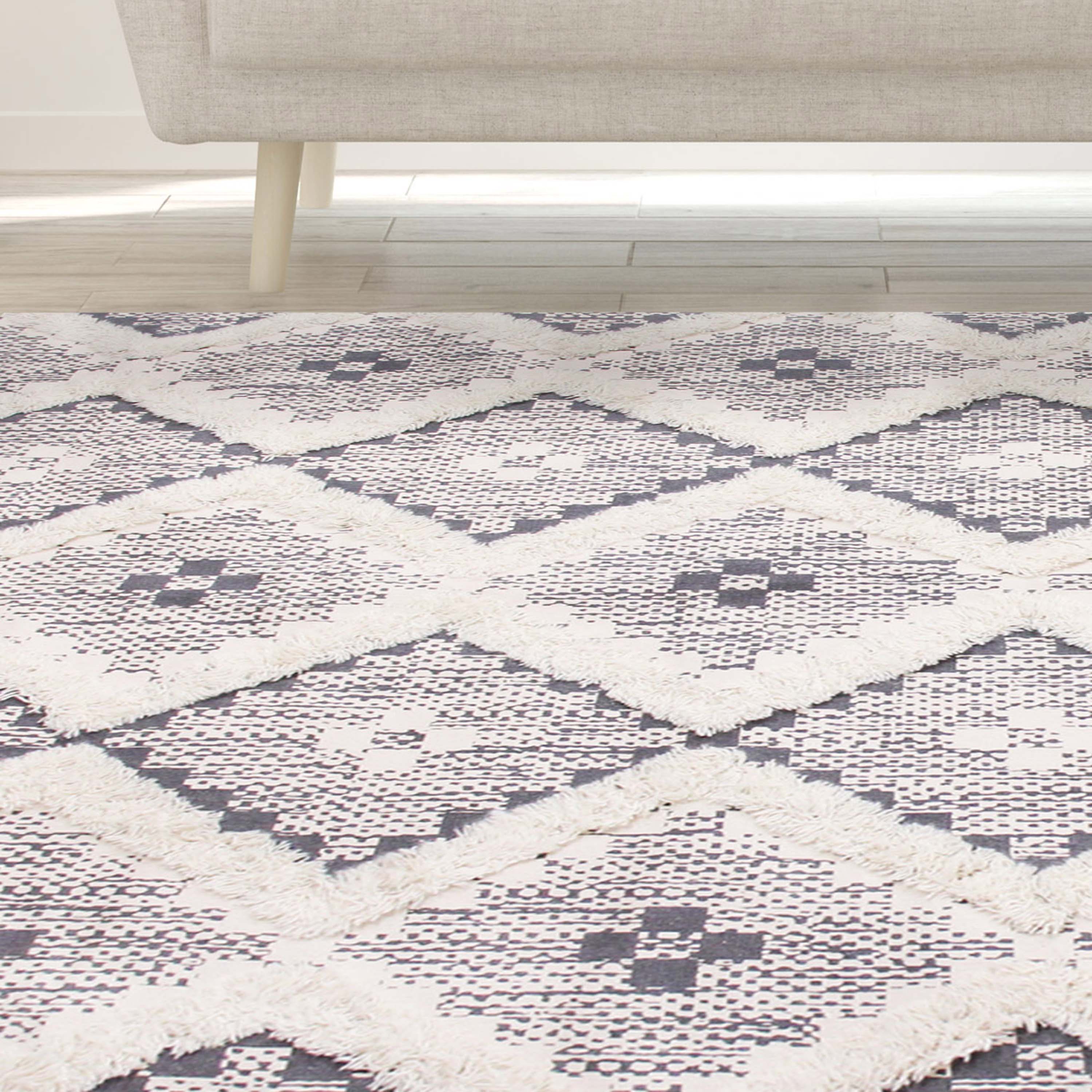 Hand Tufted Cotton Wool Geometric Farmhouse Area Rug - Soft Textured Boho Chic Rug for Living Room, Bedroom, Dining Room Decor