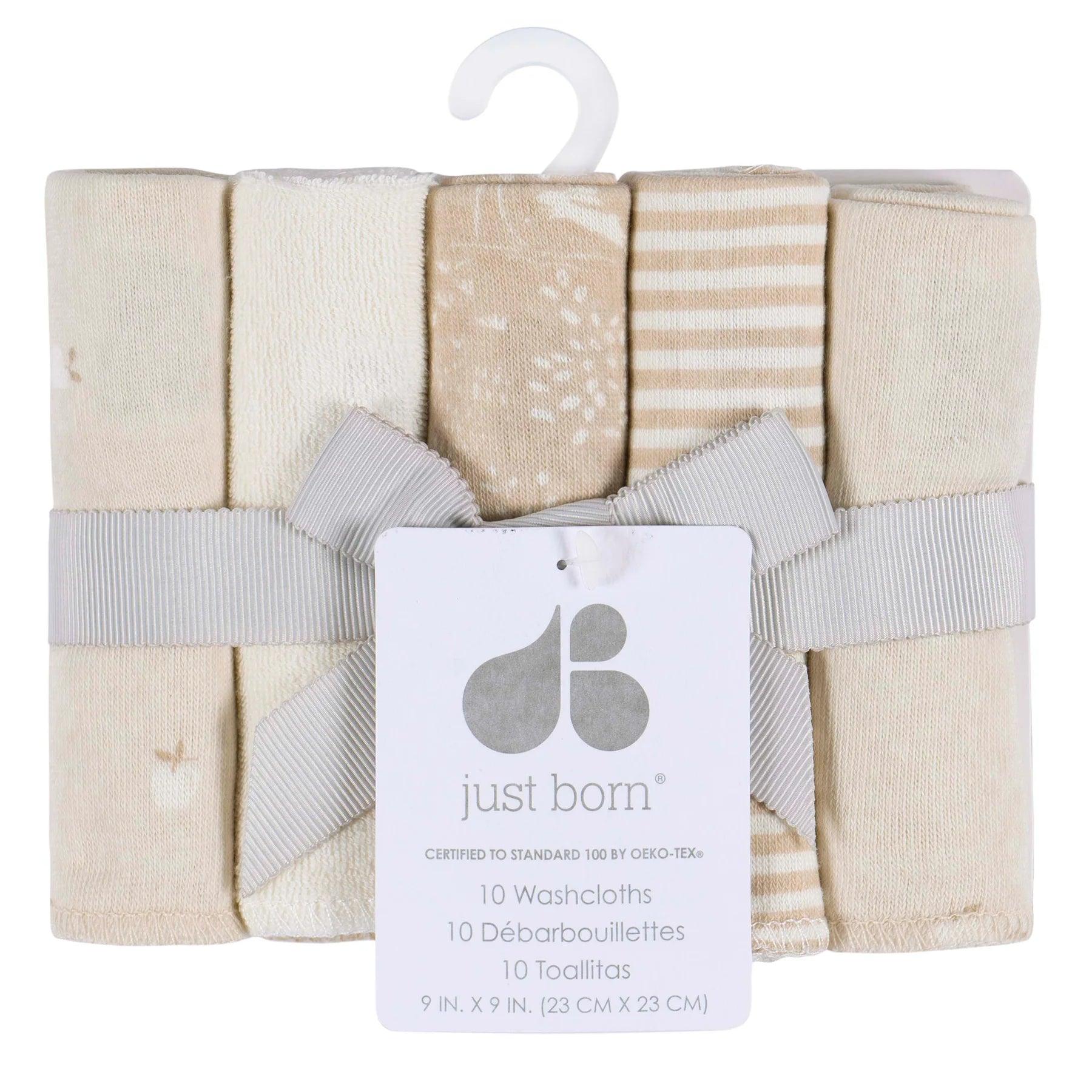 Soft Just Born Baby Washcloths - 10 Pack Hypoallergenic Cotton Cloths for Newborn Bathing, Face Cleaning & Gentle Care | Perfect Baby Shower Gift
