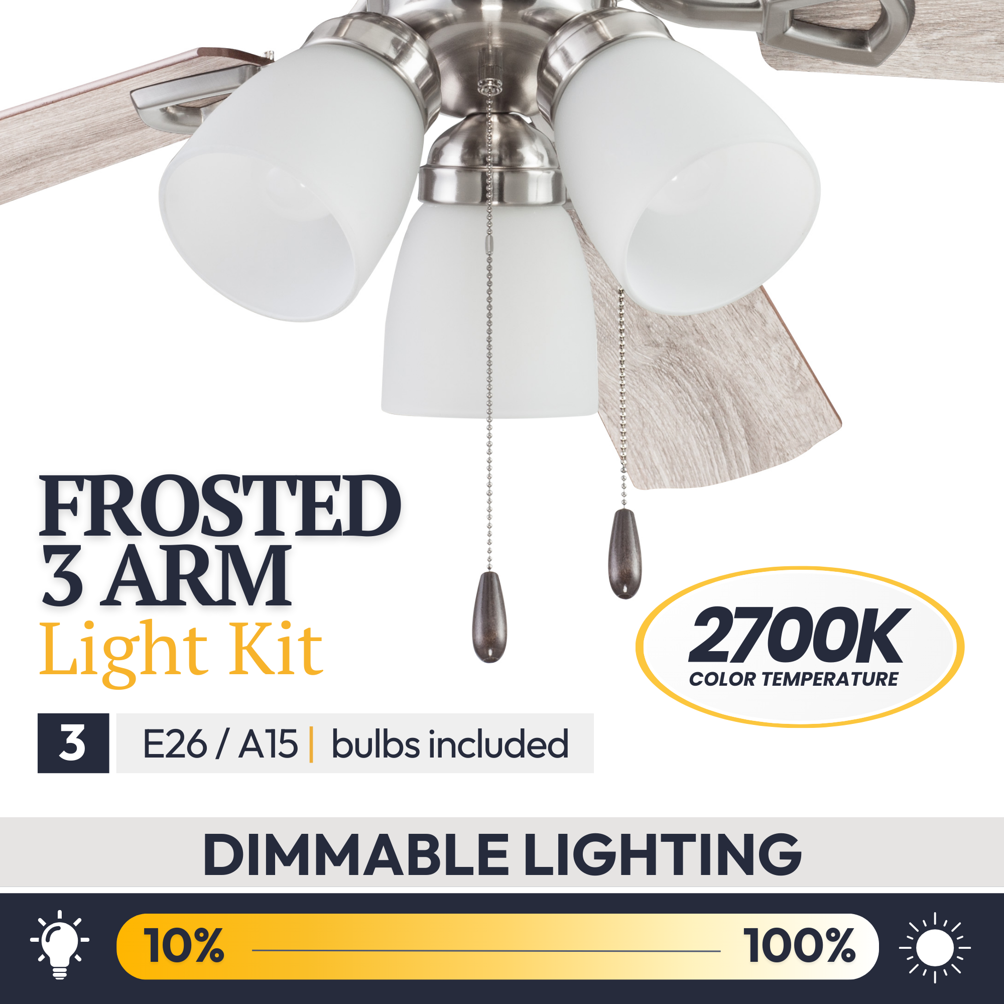 44 Inch Miller Park Brushed Nickel Ceiling Fan with Pull Chain - Perfect for Living Room, Bedroom, and Outdoor Patio Cooling