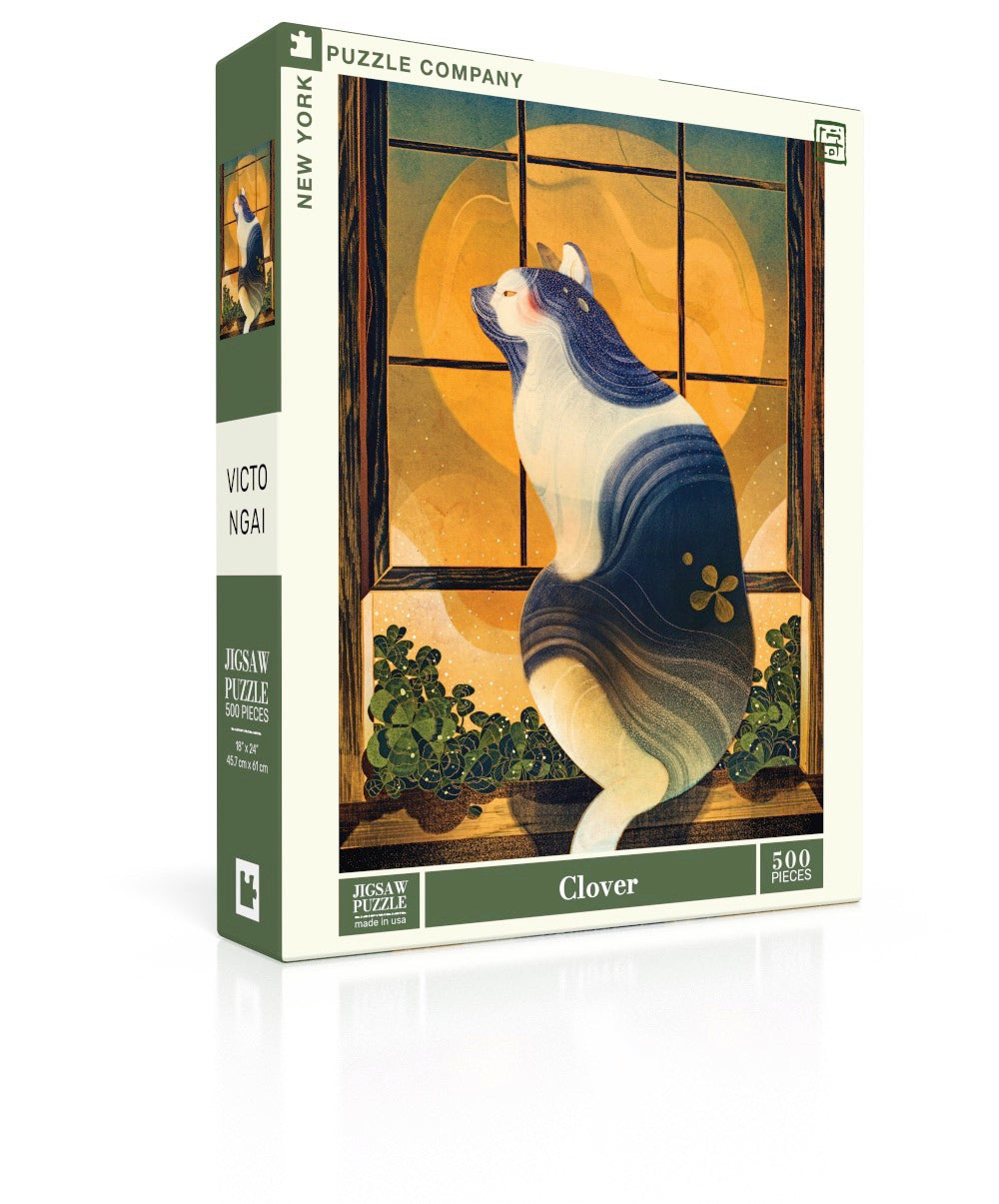 Clover Art Deco Cat Puzzle - 500 Piece Vintage Cat Jigsaw Puzzle for Adults, Perfect for Relaxation & Home Decor