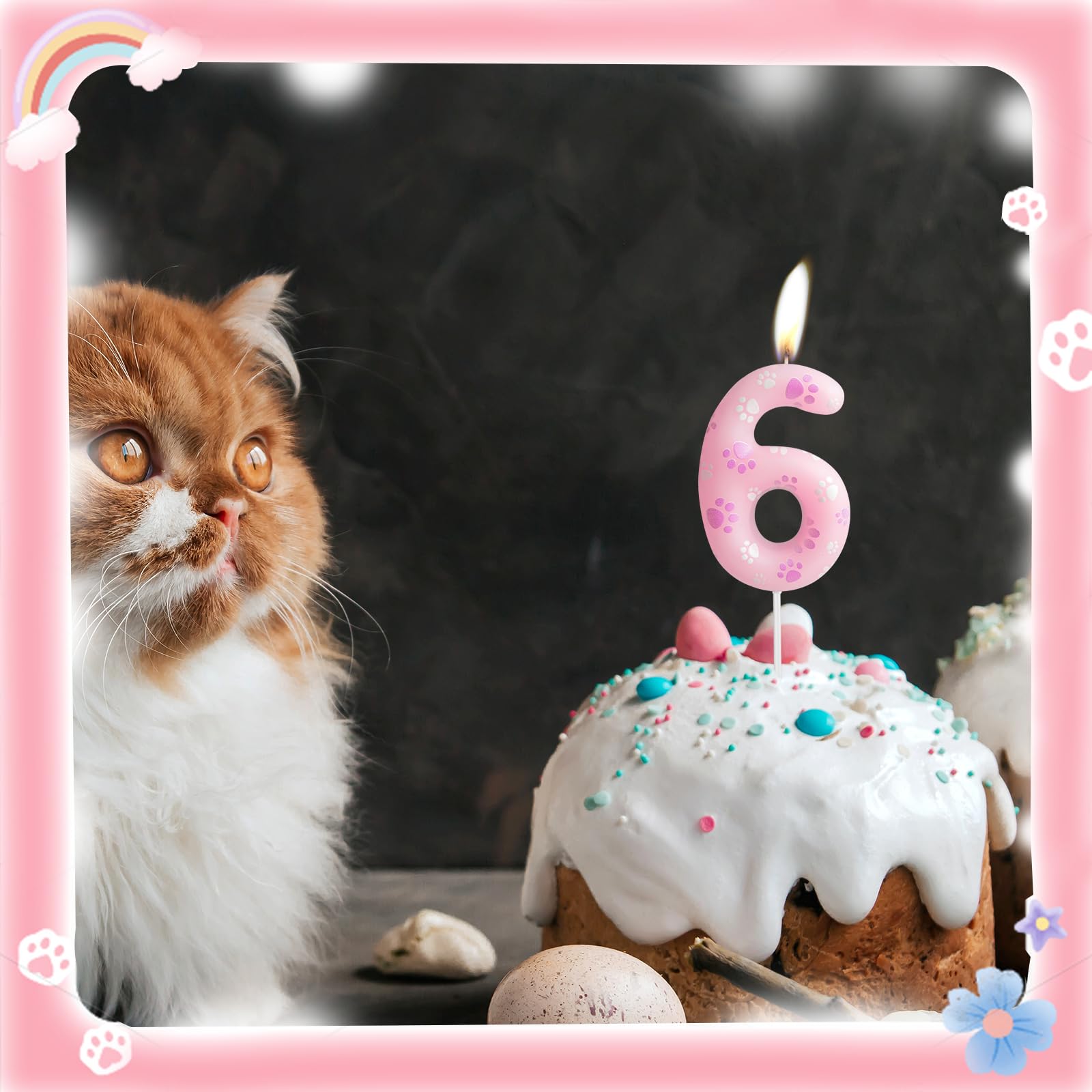 Pink Dog Paw Print 3rd Birthday Candles - Happy Birthday Cake Topper with Numerals for Boys & Girls - Dog Themed Party Decorations for Birthday Celebrations & Pet Lover Events
