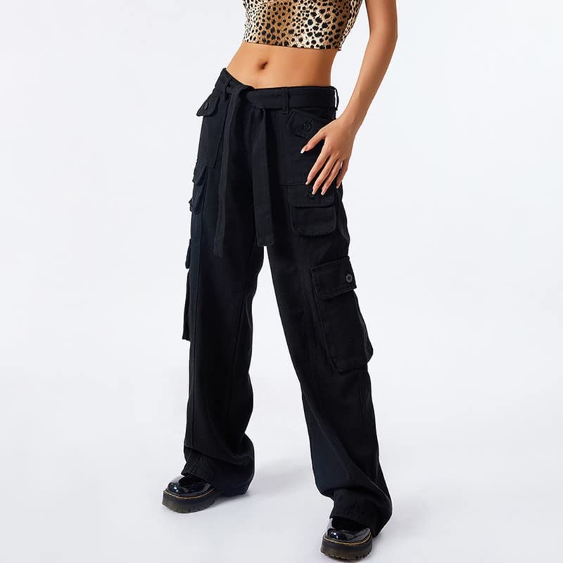 Juakoso Y2K Women's Low Waist Straight Wide Leg Cargo Pants - Retro Harajuku Denim Jeans with Pockets - Streetwear Fashion for Casual Outfits & Urban Style