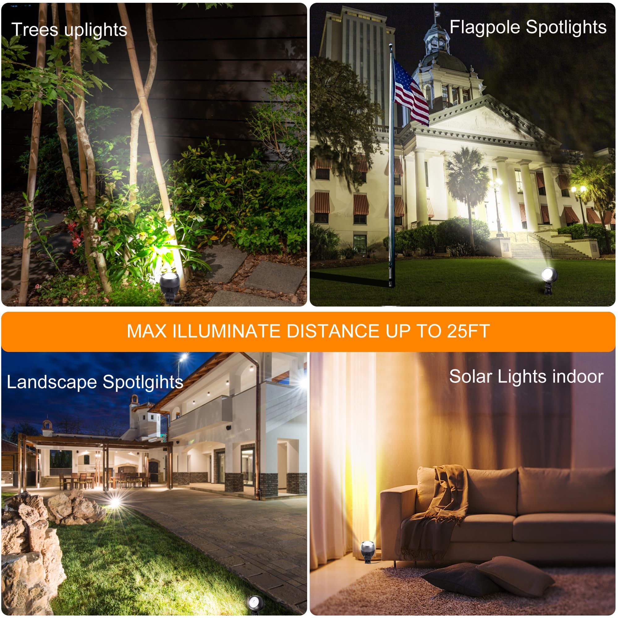 SUNLONG Solar Outdoor Spot Lights - Waterproof Solar Landscape Lighting for Yard, Garden, Pathway & Trees (Natural White) | Perfect for Patio, Driveway & Flag Decorations