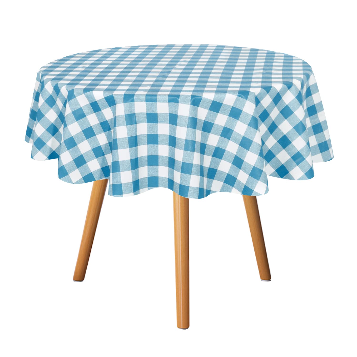 Sancua 54 Inch Round Checkered Vinyl Tablecloth - 100% Waterproof, Oil & Spill Proof PVC Table Cover, Easy Wipe Clean for Dining Tables, Buffet Parties, Camping, Picnics & Outdoor Events (Teal & White)