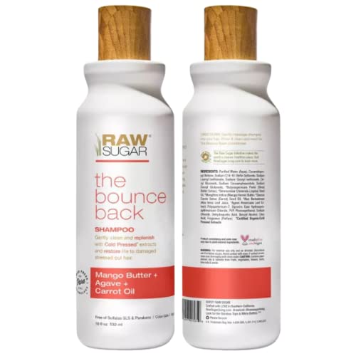 Raw Sugar The Bounce Back Mango Butter + Agave + Carrot Oil Shampoo & Conditioner Set - 18 Fl Oz Each | Hydrating & Repairing Hair Care for Dry, Damaged Hair | Perfect for Daily Use & Salon-Quality Results at Home