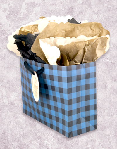 Premium Blue Flannel Plaid Gift Bags for Christmas, Birthdays & Parties - Reusable Fabric Market Tote Bags for Holiday Gifting, Shopping & Special Occasions