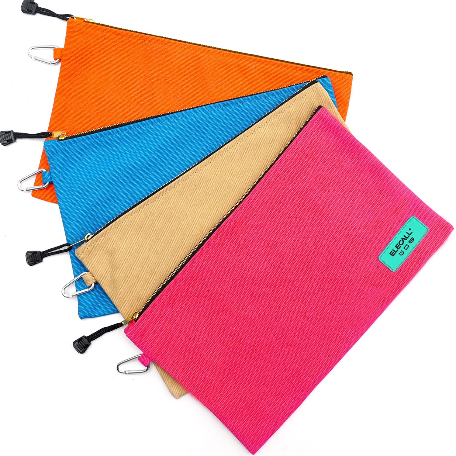 Large Canvas Zipper Tool Bag for Men - 4 Pack Utility Pouch Set (12.5x8 Inch) - Colorful Tote Organizer for Kids, Travel Toiletry Bag - Pink, Orange, Khaki, Blue - Perfect for School Supplies, DIY Tools & Travel Essentials