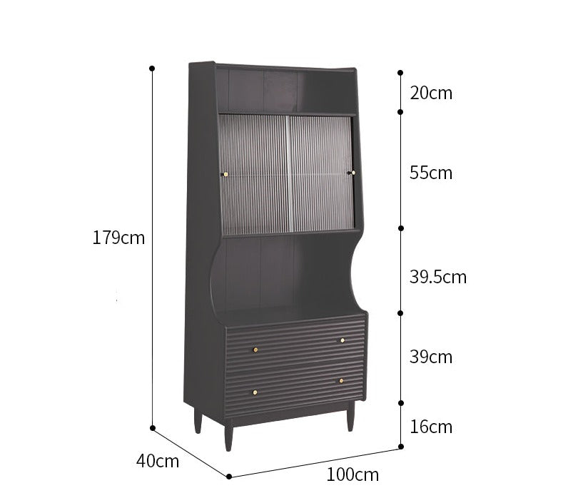 ISABEL TOKYO Japanese Scandinavian Buffet Glass Display Sideboard - Nordic Style Cabinet in Walnut, Black, Grey & White - Perfect for Dining Room Storage & Living Room Decor