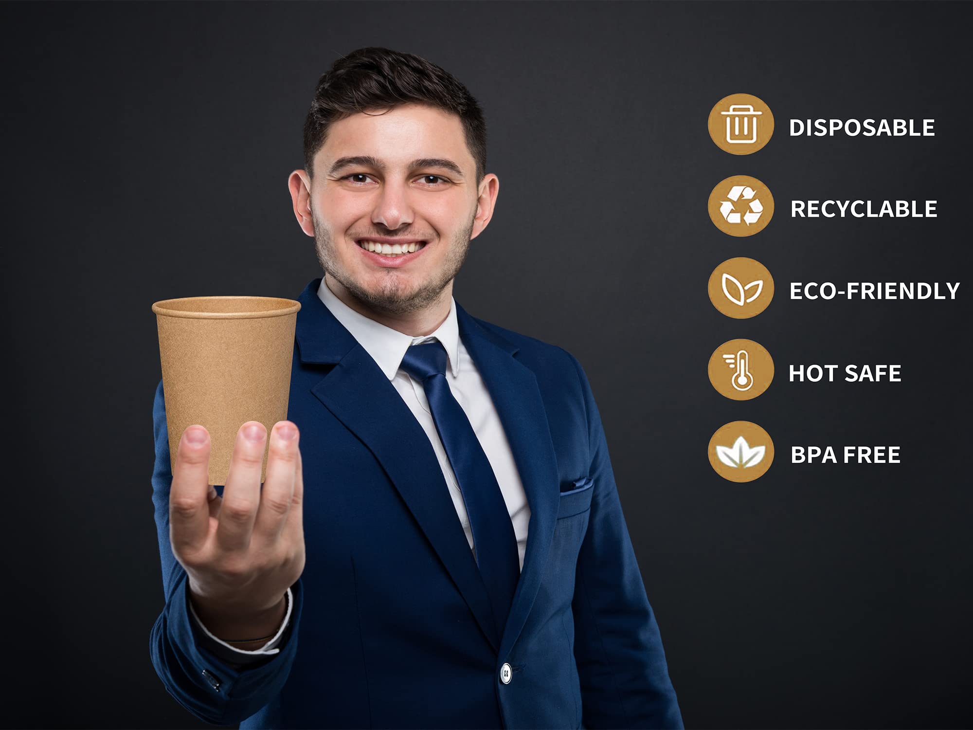 WANBAO 300 Pack 8 oz Disposable Paper Cups - Eco-Friendly Coffee Cups for Hot & Cold Beverages, Perfect for Home, Office, Restaurant, Party & Events - Ideal for Coffee Shops, Cafes, Catering & Outdoor Gatherings