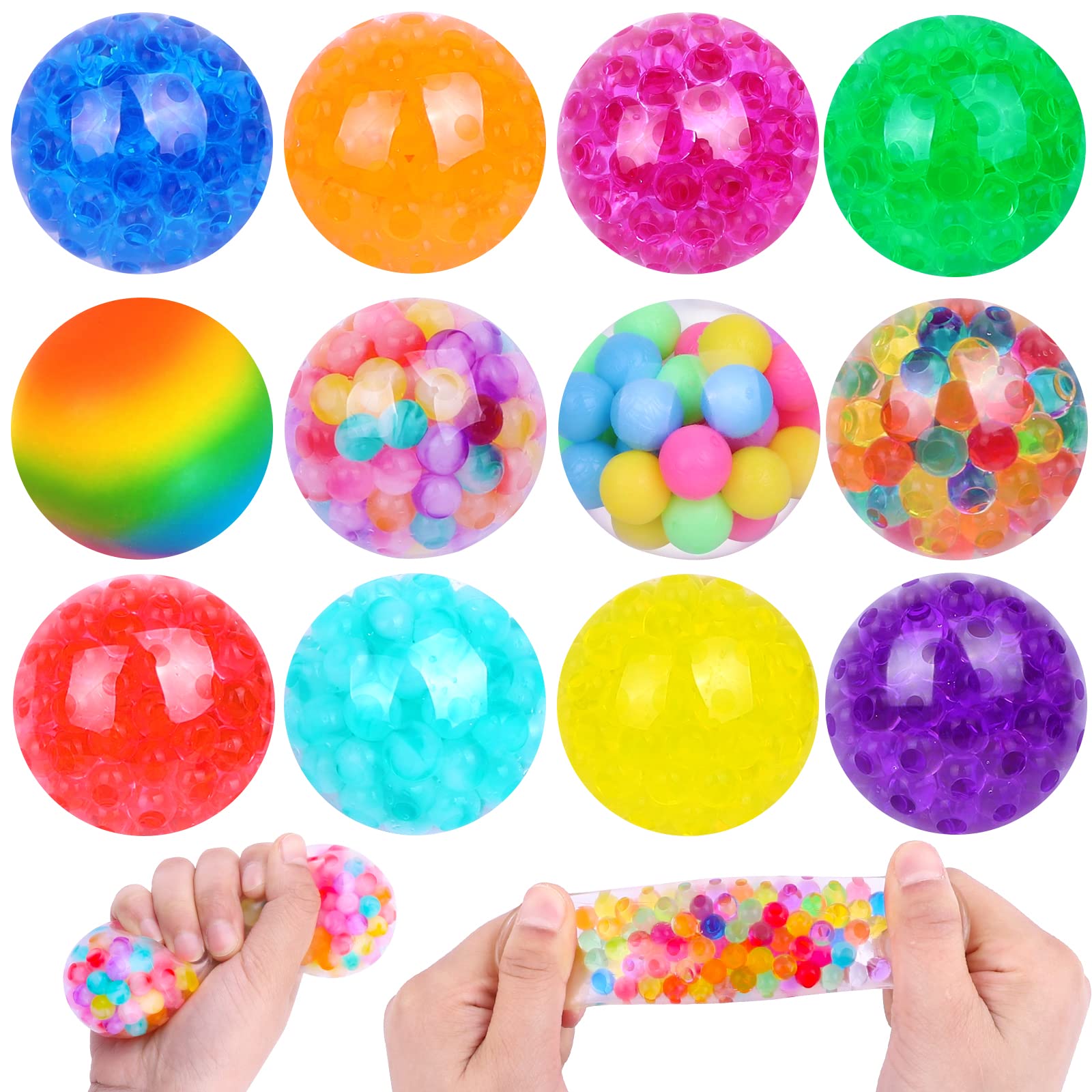 Stress Relief Squishy Balls for Adults - 12 Pack Soft Squeeze Fidget Toys for Anxiety, ADHD & Sensory Play | Perfect for Office, Classroom, Party Favors & Gift Giving