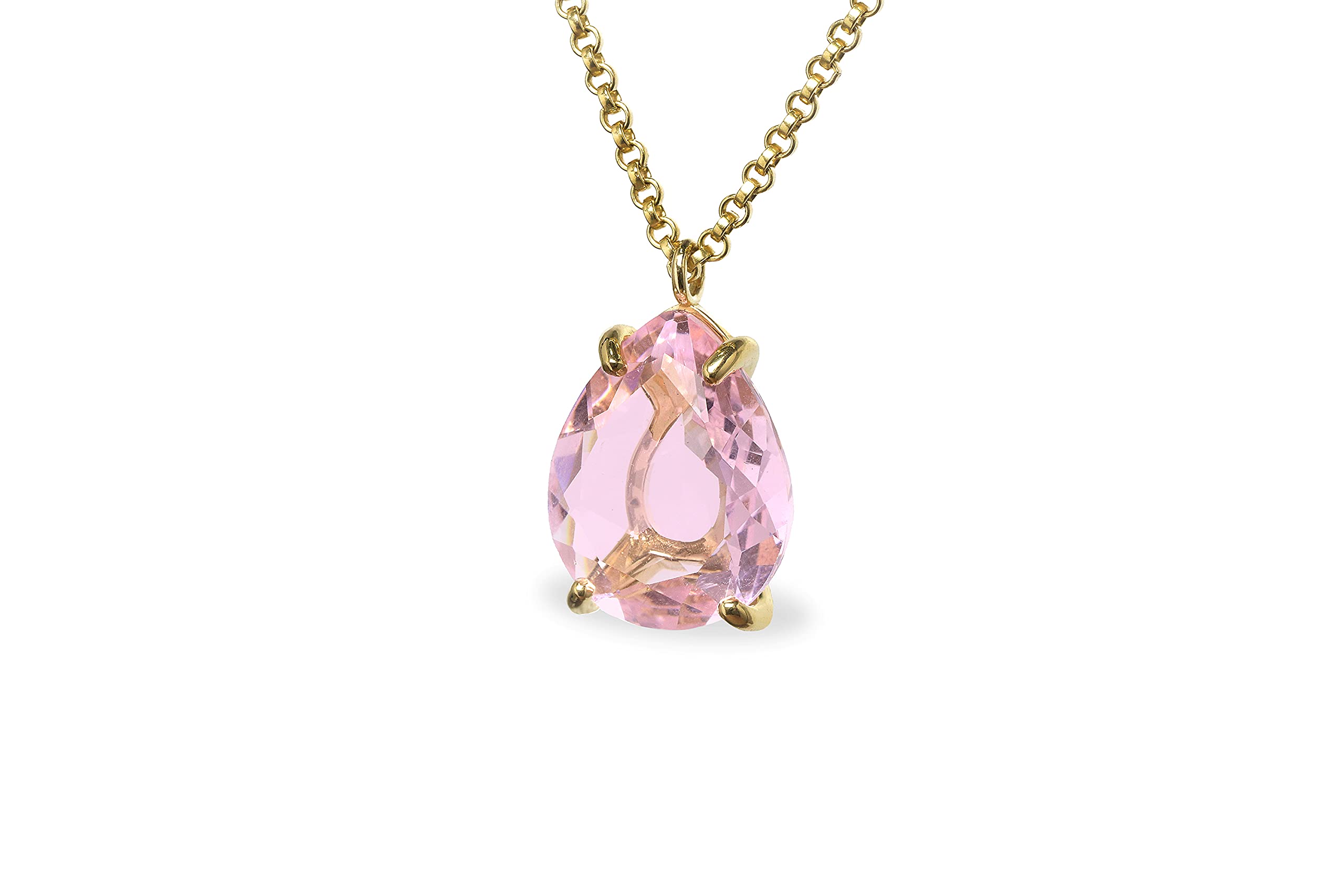 Anemone Statement Pear Rose Quartz Necklace - 14k Gold Pink Gem Pendant for Women | Fashion, Birthstone & Statement Jewelry Gift with Fancy Box | Perfect for Weddings, Anniversaries & Special Occasions