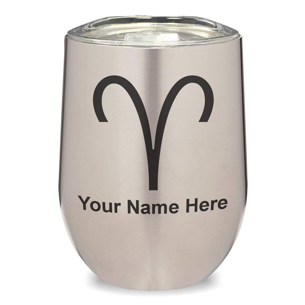 LaserGram Double Wall Insulated Stainless Steel Wine Tumbler - Personalized Zodiac Aries Engraved Cup for Hot & Cold Drinks | Perfect for Wine Lovers, Home Bar, Gifts & Outdoor Parties