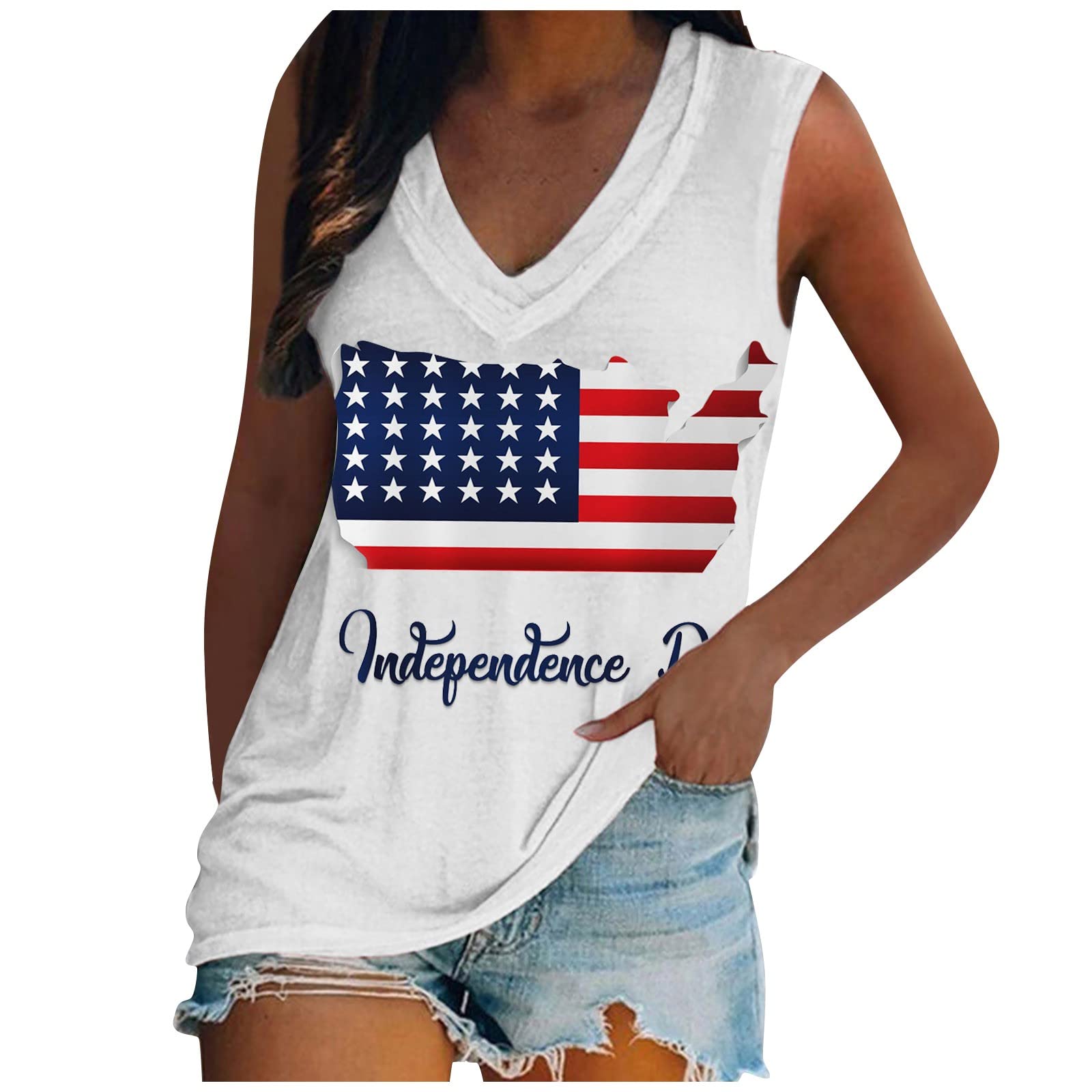 American Flag Tank Tops for Women - Patriotic Stars & Stripes Print - 4th of July Outfit