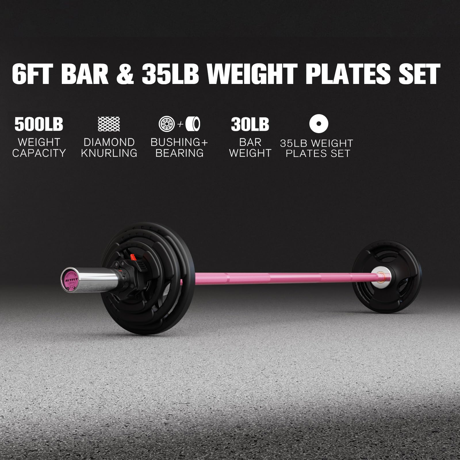 RitFit Olympic Barbell Weight Set - 4ft/6ft Strength Training Bar with 35lb/85lb Weight Plates (55-115lb Total) - Home Gym Equipment for Squats, Deadlifts, Bench Press & Strength Training - Perfect for Home Workouts & CrossFit Training