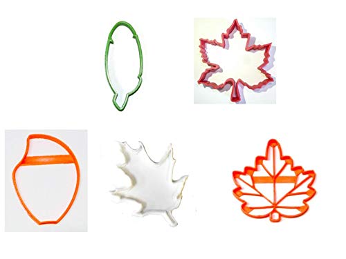 Set of 5 Leaf & Tree Cookie Cutters - Forest Foliage Shapes - Made in USA - PR1526 - Perfect for Baking, Cake Decorating & DIY Crafts