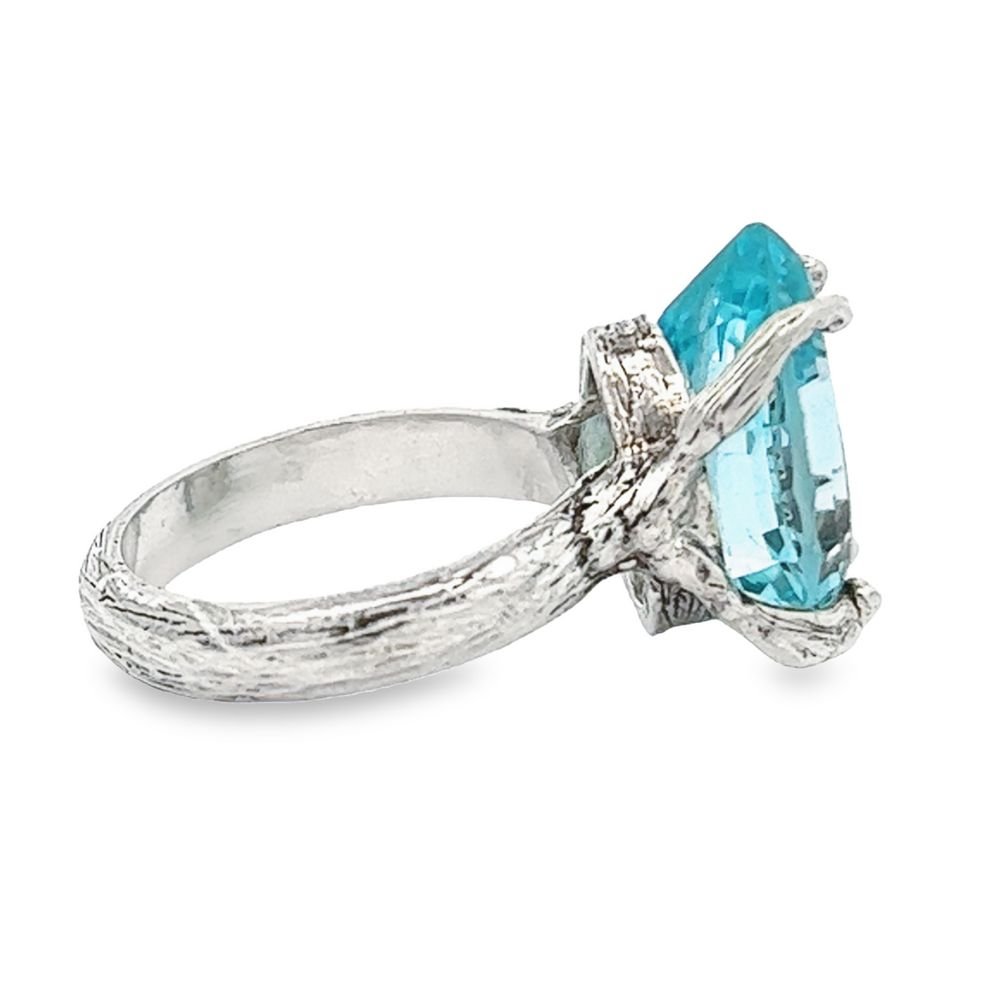 13 ct Cushion Cut Pear Shape Swiss Blue Topaz Sterling Silver Cocktail Ring - Elegant Statement Jewelry for Weddings, Parties & Special Occasions