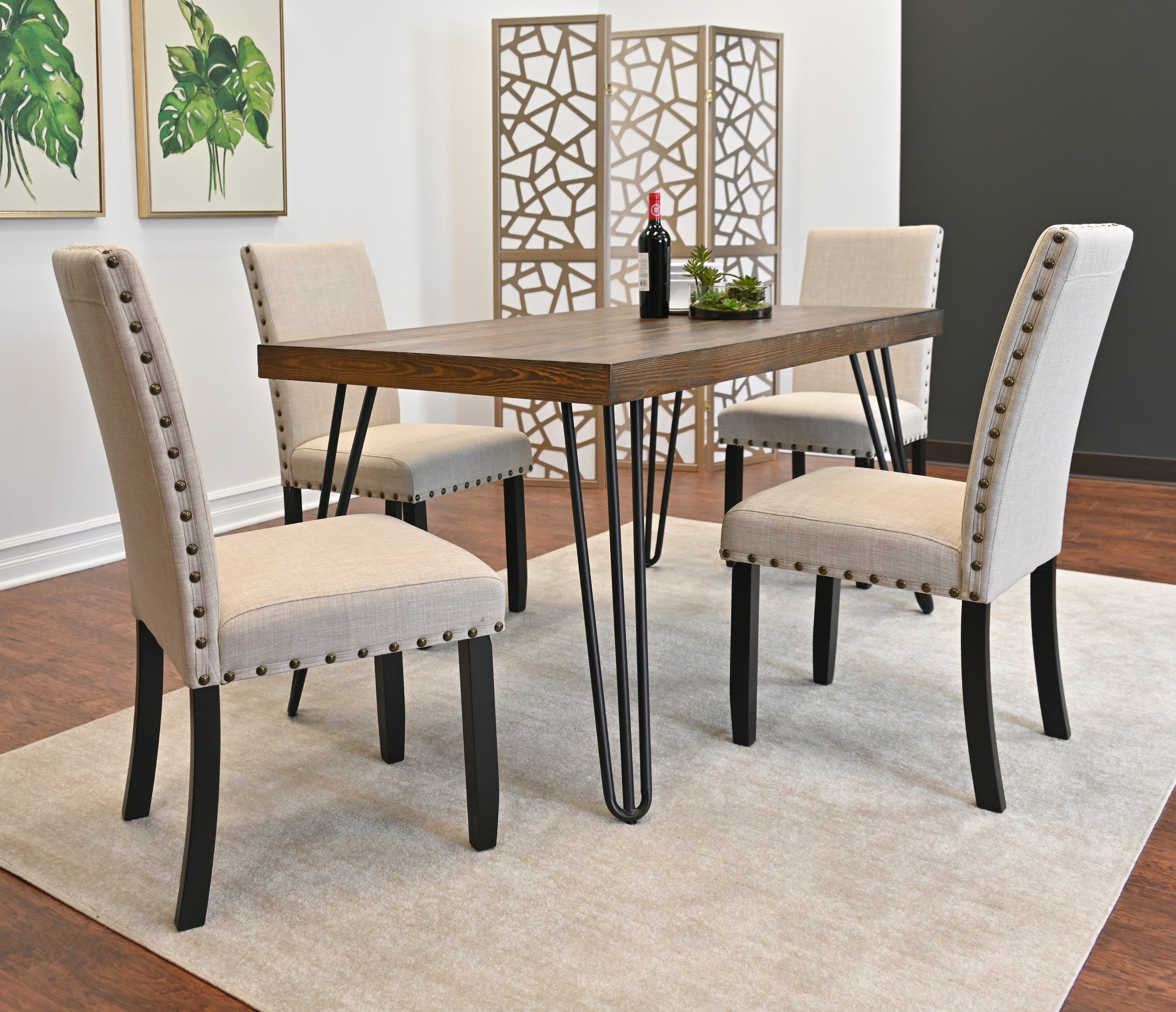 Roundhill Furniture Amisos 5-Piece Dining Set with Hairpin Leg Table and 4 Chairs - Modern Kitchen & Dining Room Furniture for Small Spaces