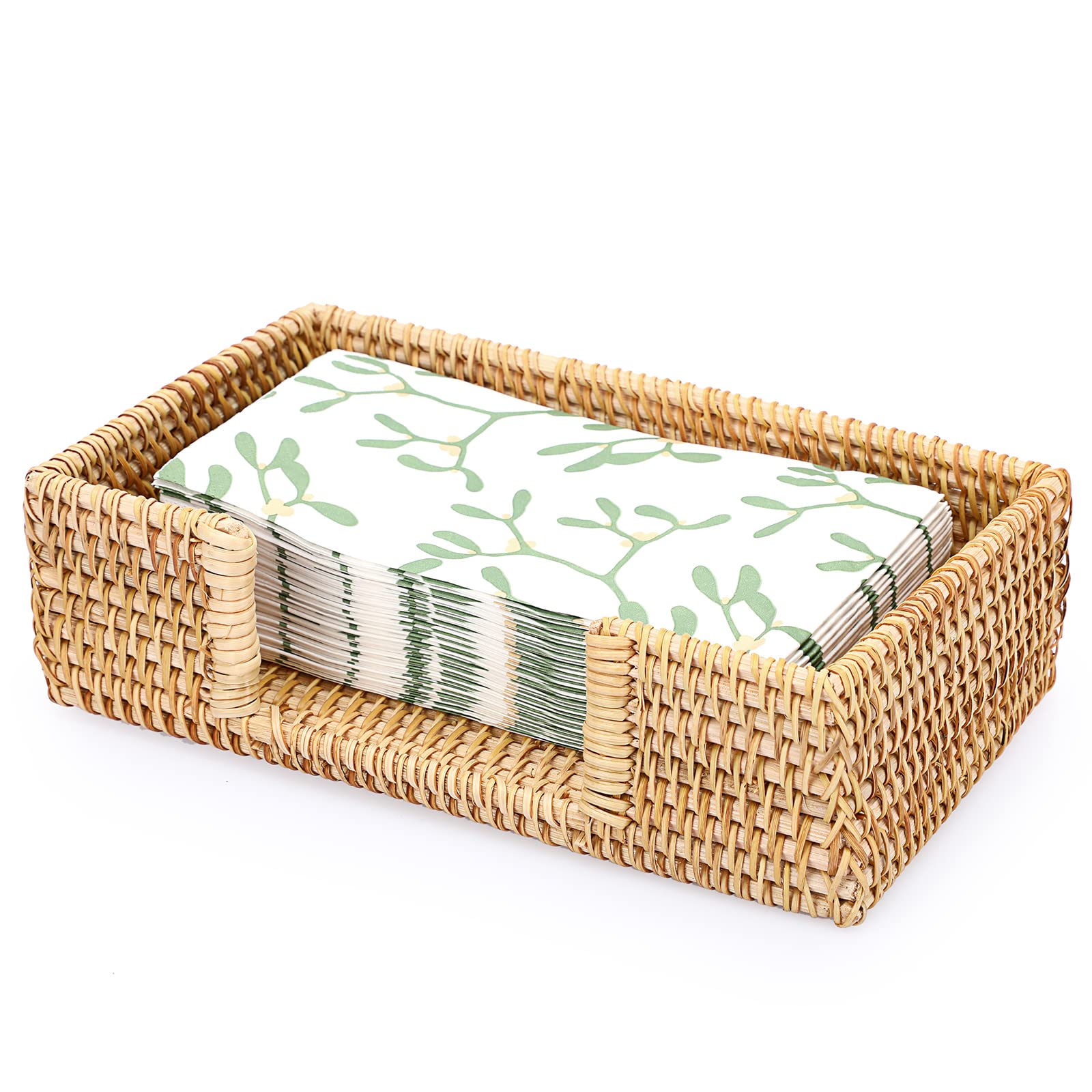 Rattan Napkin Holder & Guest Towel Tray - Woven Bathroom & Kitchen Storage Organizer for Dining Table, Party, Holiday Decor - Honey Brown | Perfect for Farmhouse, Coastal, and Boho Home Decor