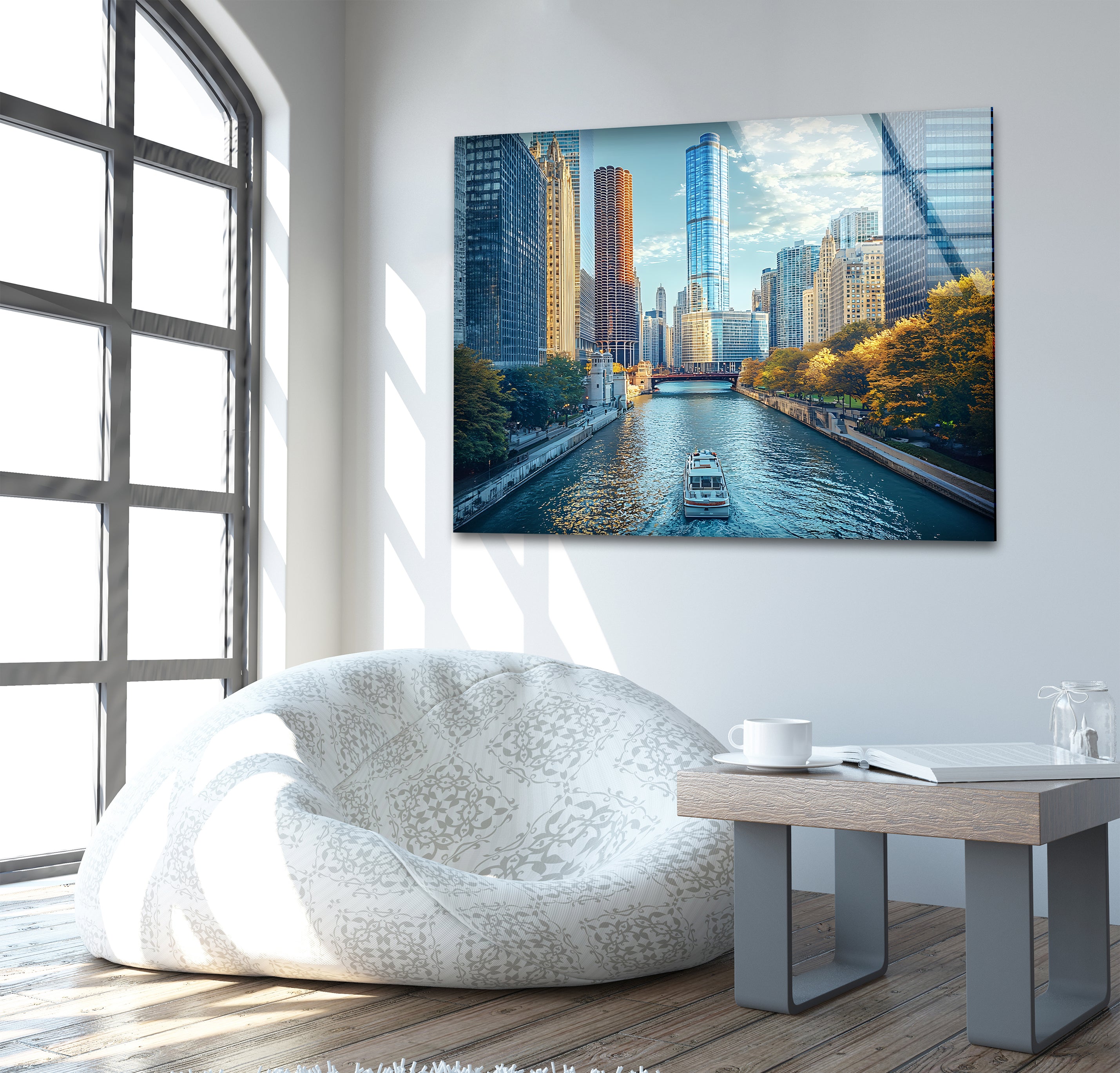 Blue Chicago City Art Glass Wall Art - Handmade Stained Glass Decor for Home & Office - Perfect for Living Room, Bedroom, and Gift Giving