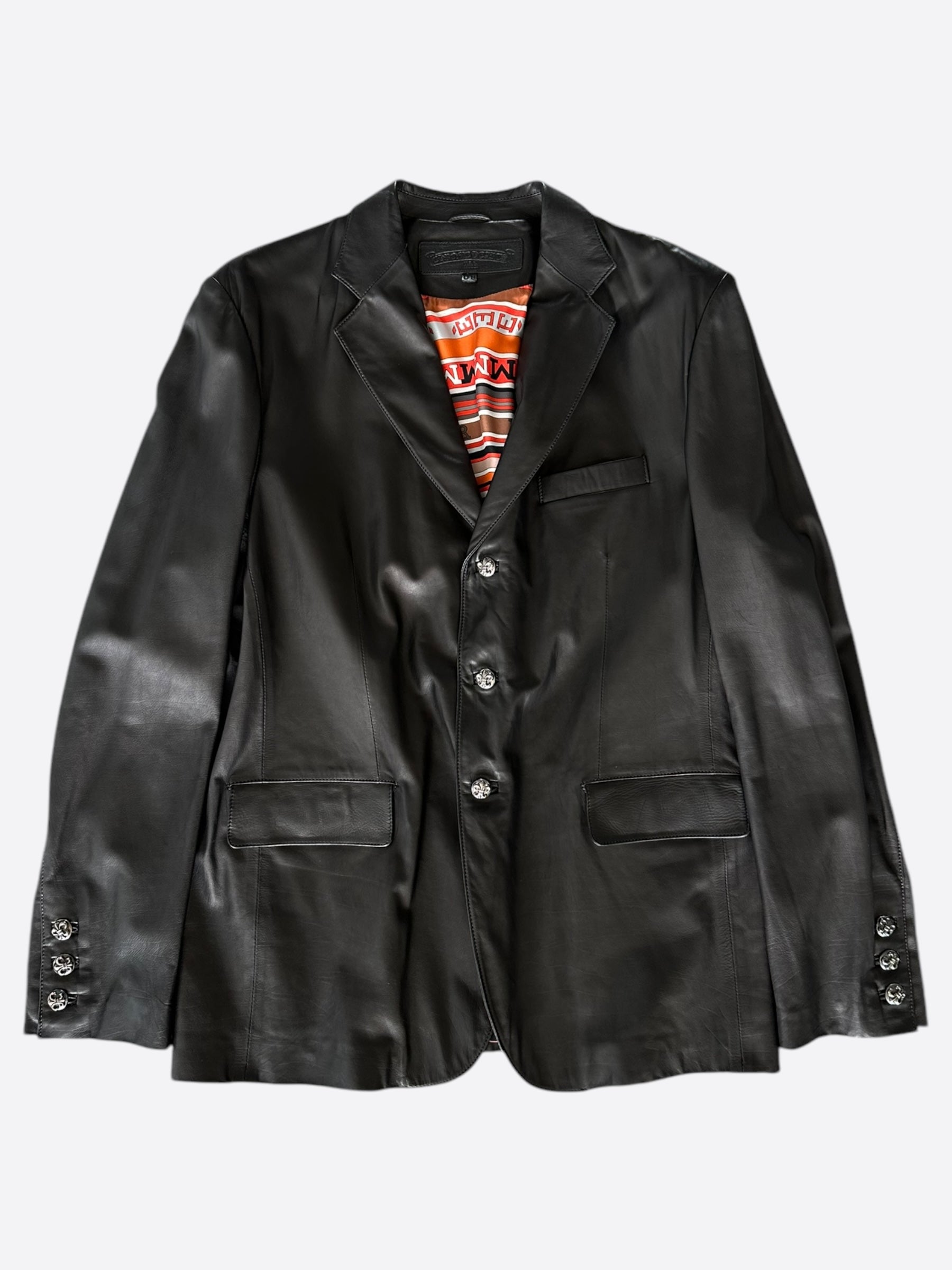 Chrome Hearts Black Leather Custom Blazer Jacket for Men - Stylish Designer Coat for Formal Events, Night Out & Luxury Fashion