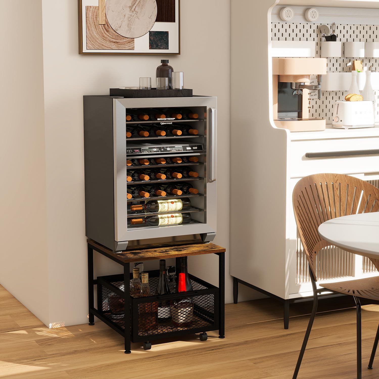 Mini Fridge Stand with Storage - Rolling Cabinet Cart with Wheels, Heavy Duty Refrigerator Table Shelf for Dorm, Home & Office | Perfect for Small Spaces, Bedrooms & Retro Decor