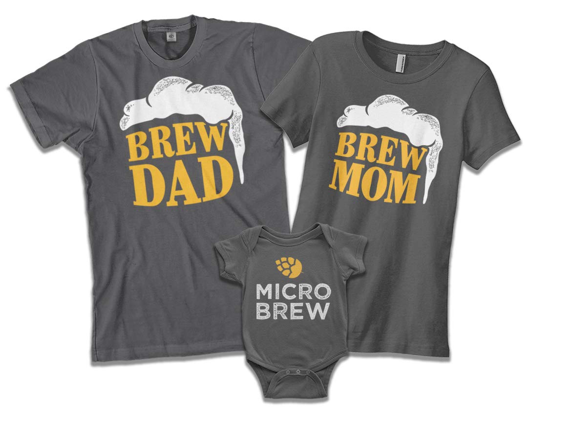 Brew Dad & Brew Mom Matching T-Shirts Set - Micro Brew Beer Lovers Family Gift - Perfect for Beer Tasting, Brewery Tours & Couple Outfits
