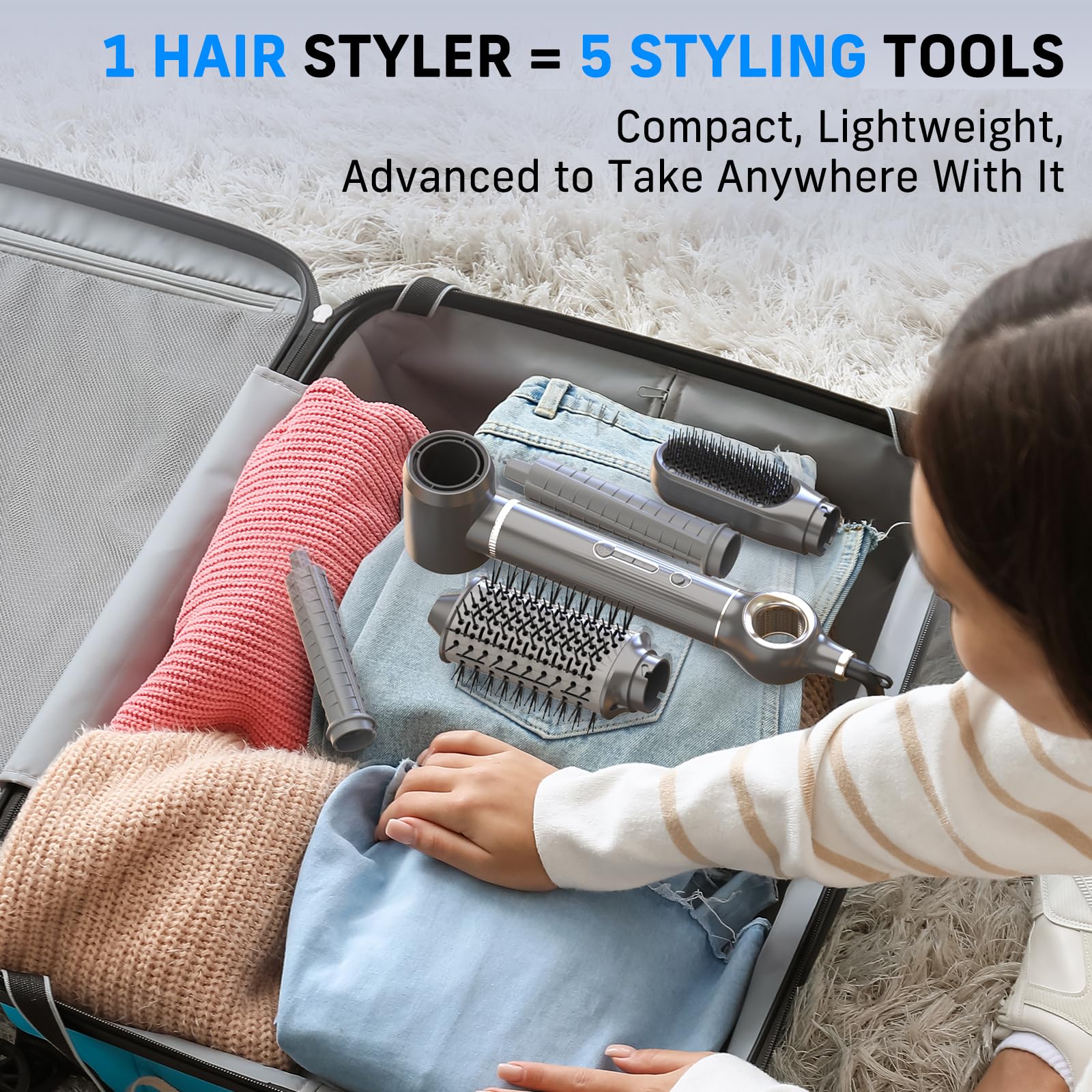 QUICO 5-in-1 Hair Dryer Brush & Styler - 110,000 RPM Fast Drying, 500M Negative Ions for Volumizing, Blow Dryer & Straightener Combo for Women - Salon Quality Styling at Home for Smooth, Shiny Hair with No Heat Damage - Perfect for Daily Styling, Salon-Look at Home, and Travel Use