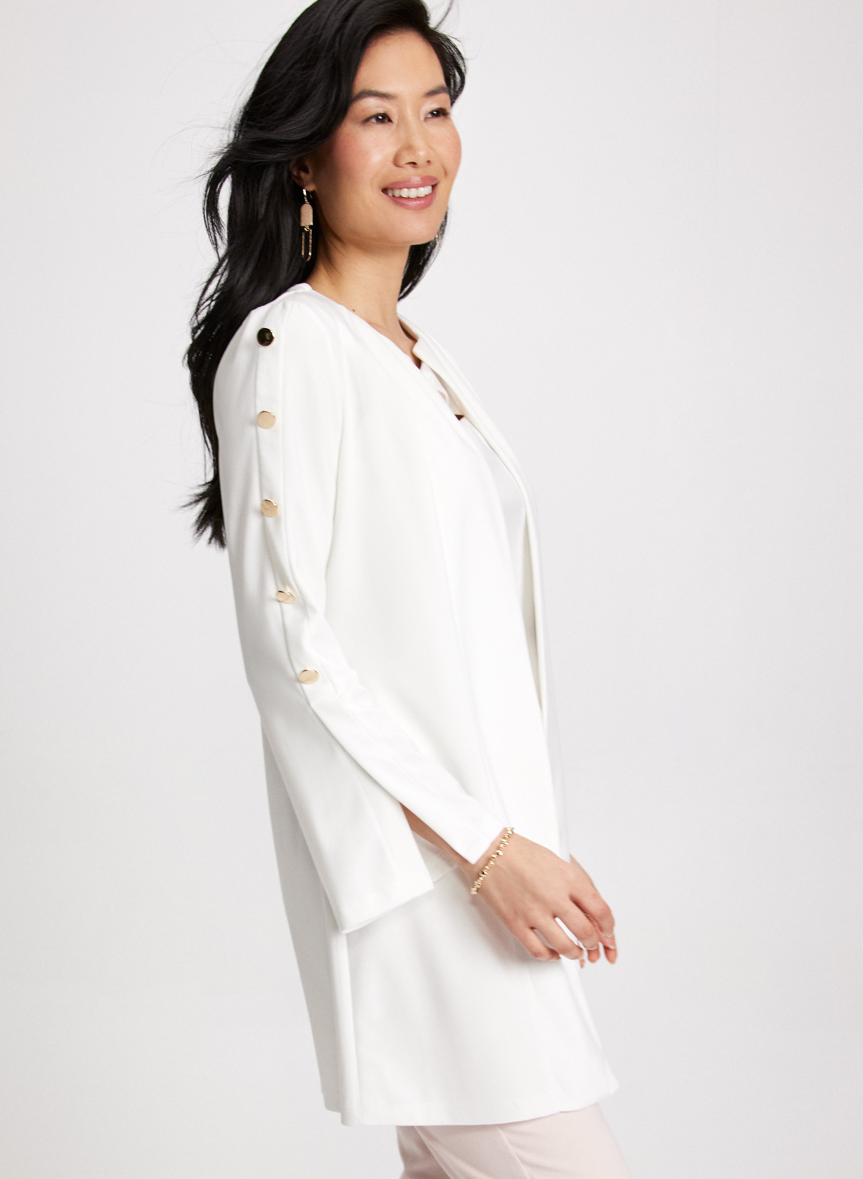 Button Detail Open Front Top - Stylish Women's Casual Blouse for Work & Outings | Perfect for Office, Dates & Social Events