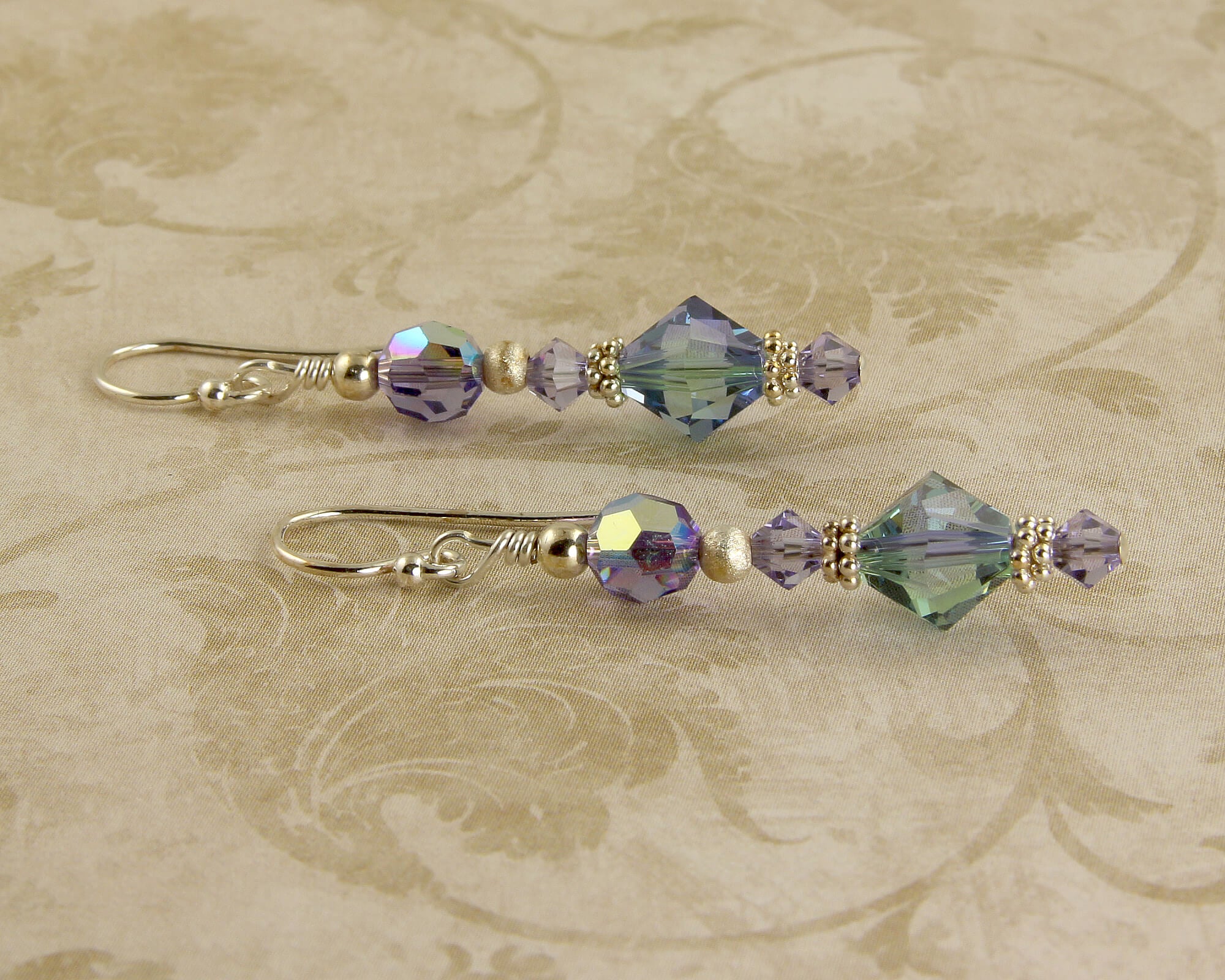 Tanzanite Green Crystal Beaded Earrings for Women - Handmade Dangle Drop Jewelry for Party, Wedding & Special Occasions